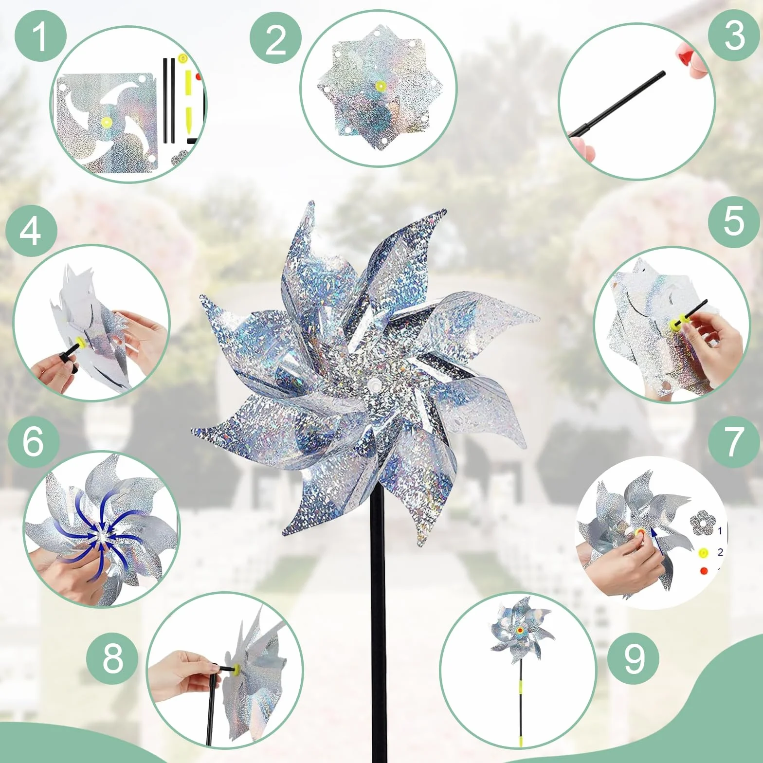 Molinos de Viento Antipajaros 5 Piezas para Proteger Jardines Granja Patio