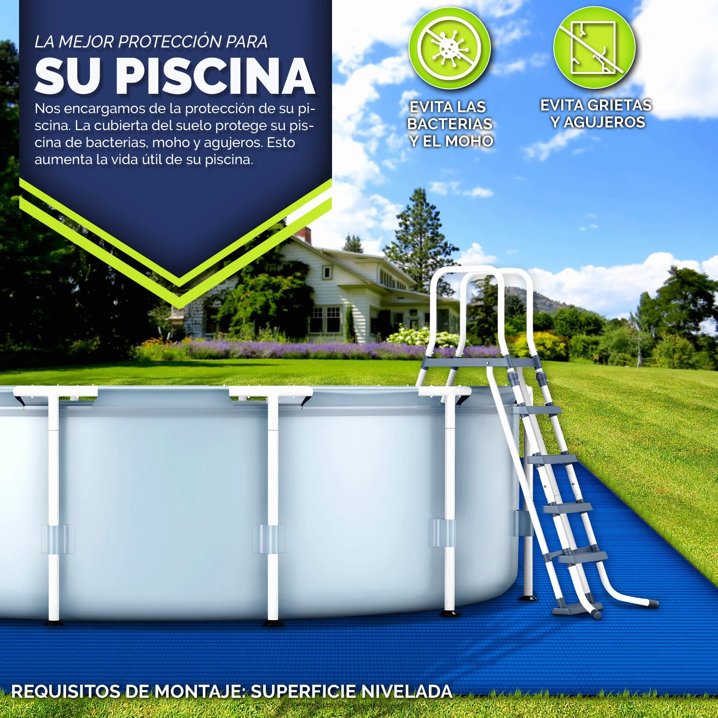 Tillvex Tapiz para Piscina Suelo 338 x 239 cm Rectangular 250 g/m² Resistente UV