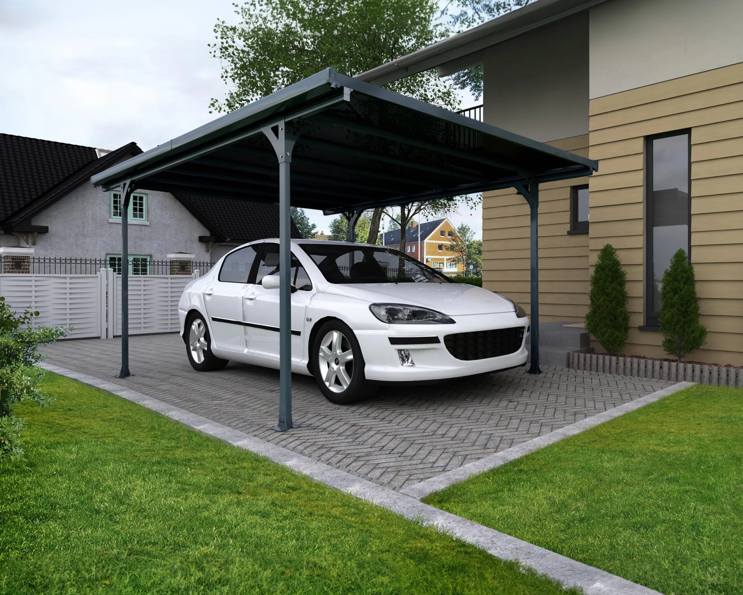 Canopia by Palram Carport Verona 5000 504 x 299 cm - Cobertizo de Policarbonato Antracita para Coches de Aluminio