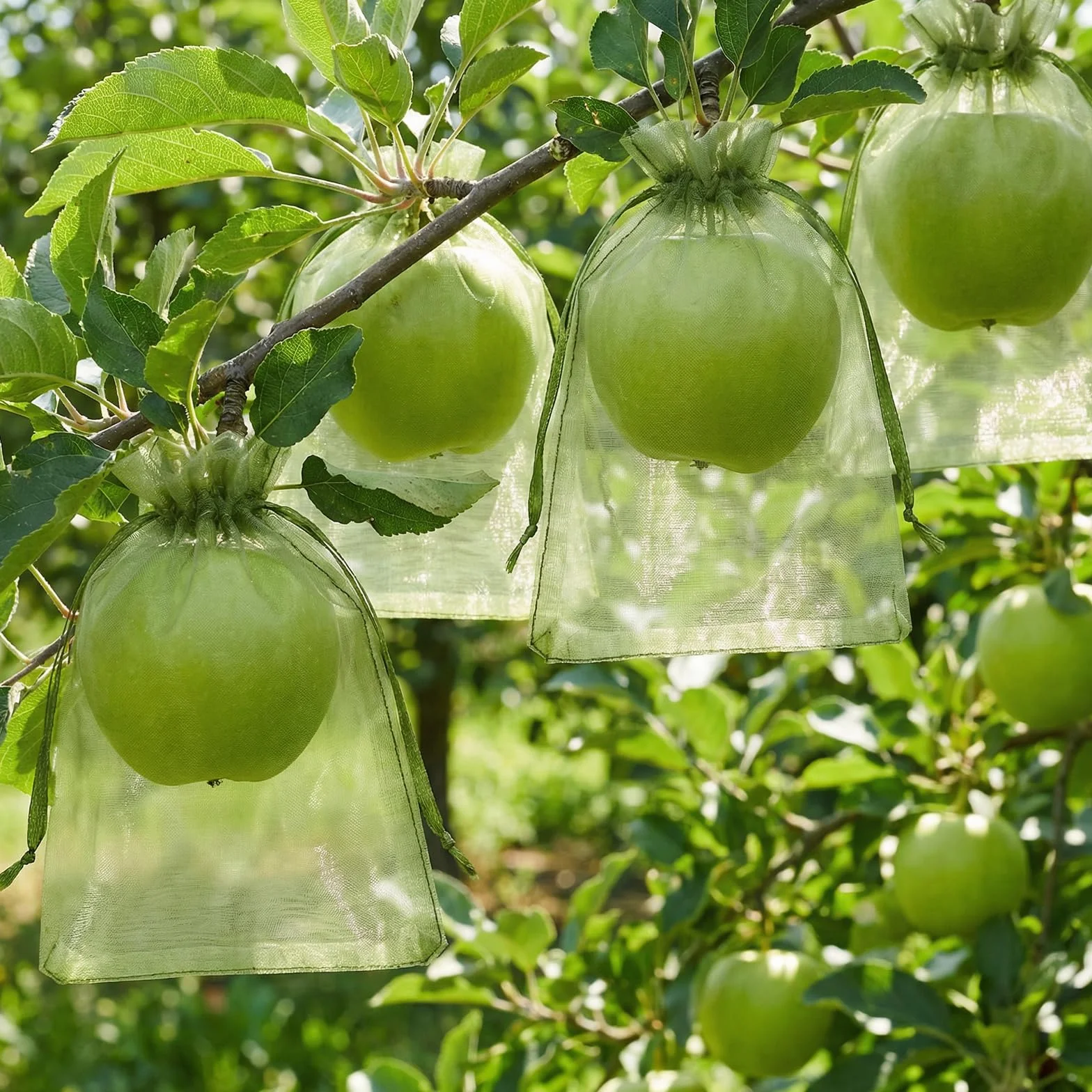 Bolsas protectoras para uvas de organza 15 x 10 cm con cordón, protección contra avispas (verde)
