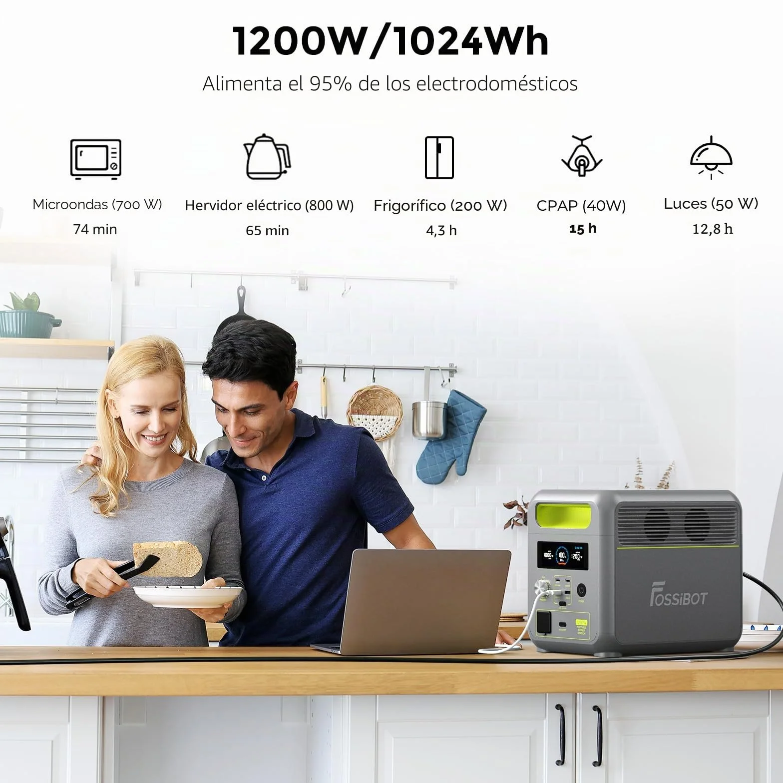 FOSSIBOT Estación de Energía Portátil F1200 1024Wh con Panel Solar 200W, Batería LiFePO4 1200W, Carga Rápida CA/Solar 0-80% en 49 Min, Control APP, para Hogar, Exteriores, Emergencia