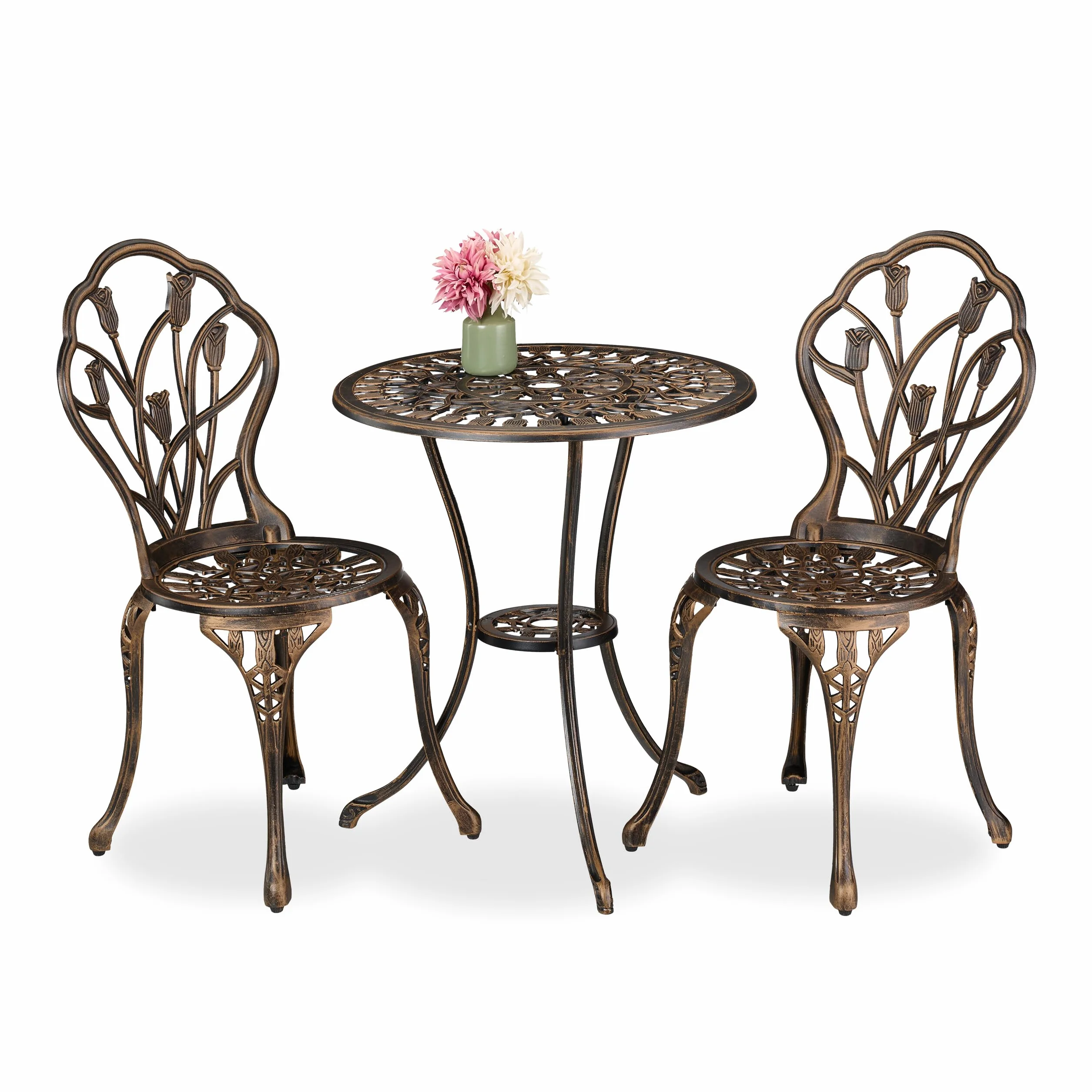 Relaxdays Conjunto Jardín Exterior Mesa y Sillas Terraza Aluminio Fundido Negro/Bronce