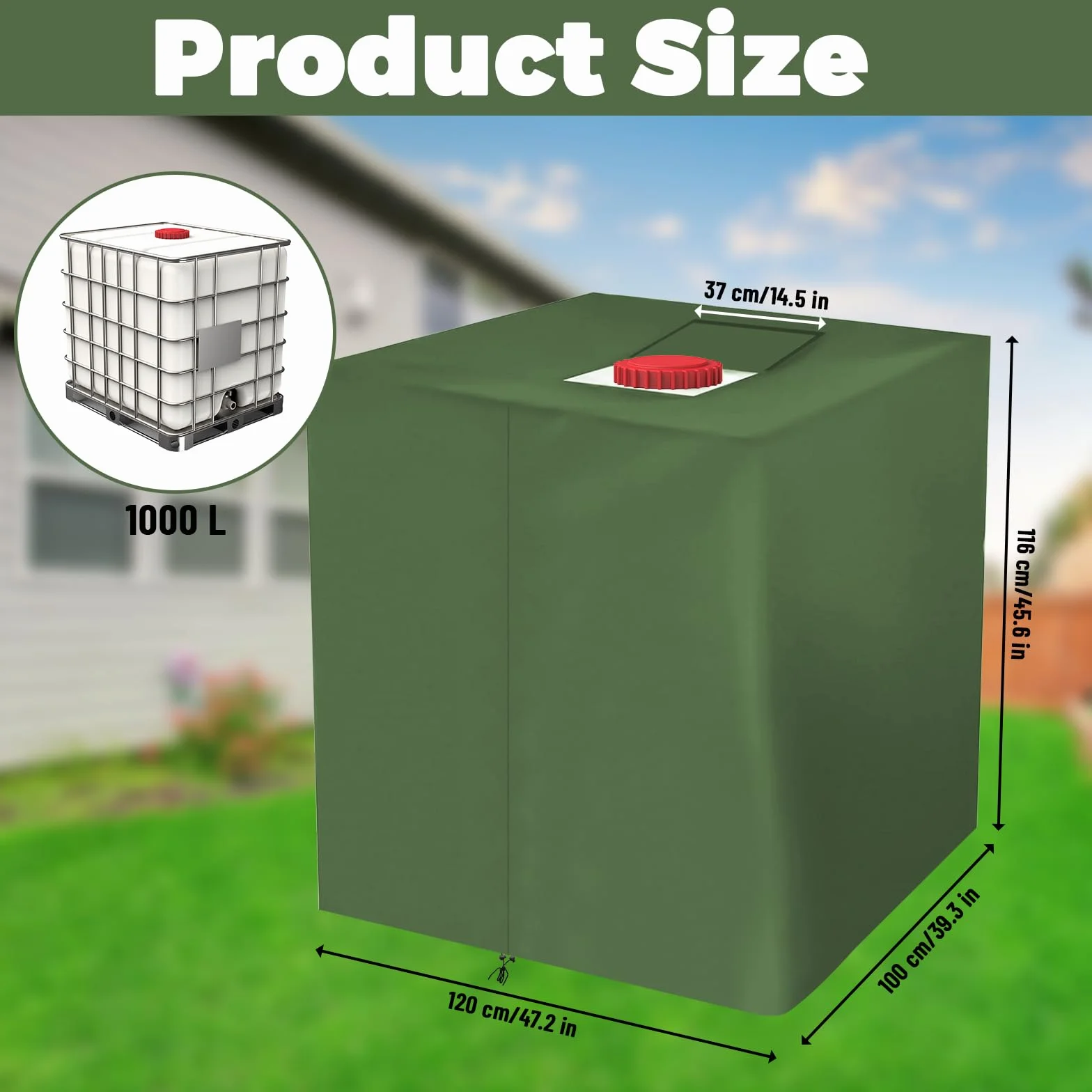 Cubierta IBC para Depósito de Agua 1000L Impermeable 420D Anti-UV 120x100x116 cm Verde