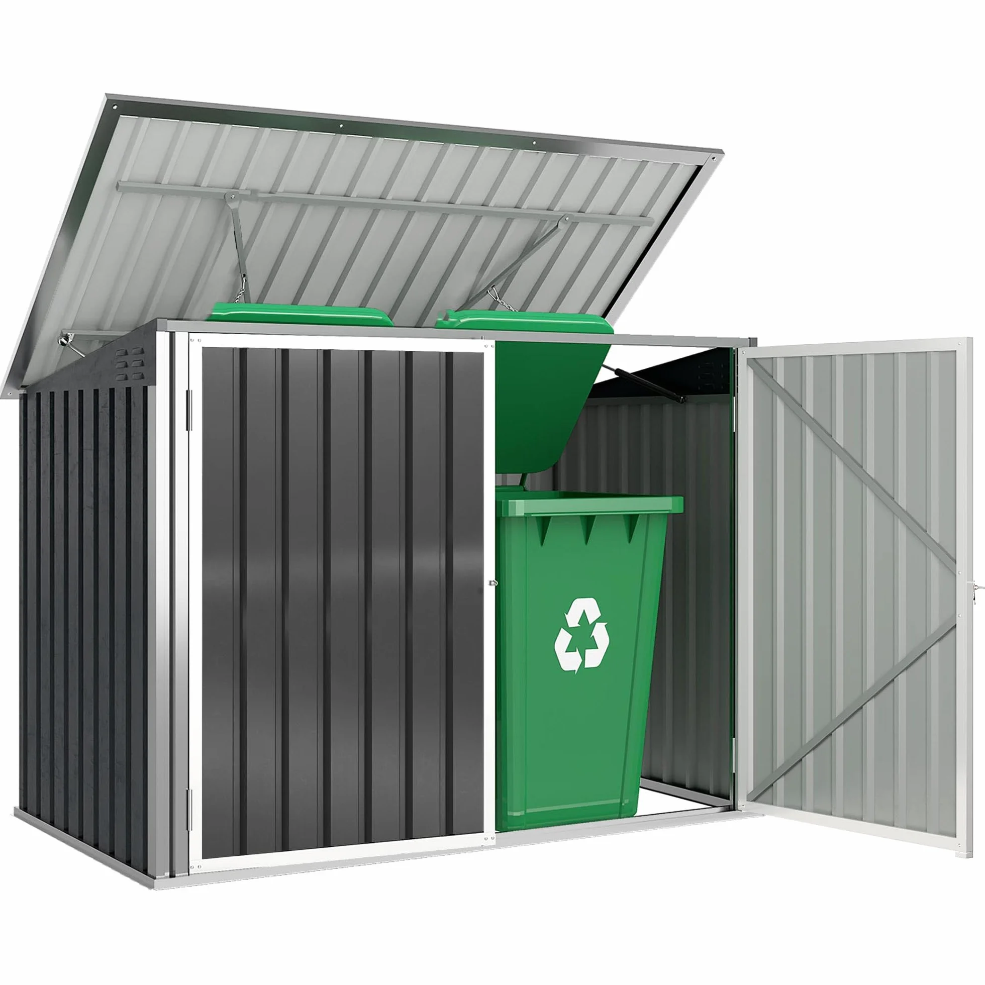 Outsunny Cobertizo para Contenedor de Basura Doble, Acero Galvanizado, 179.5x108x129.5 cm, Gris Oscuro
