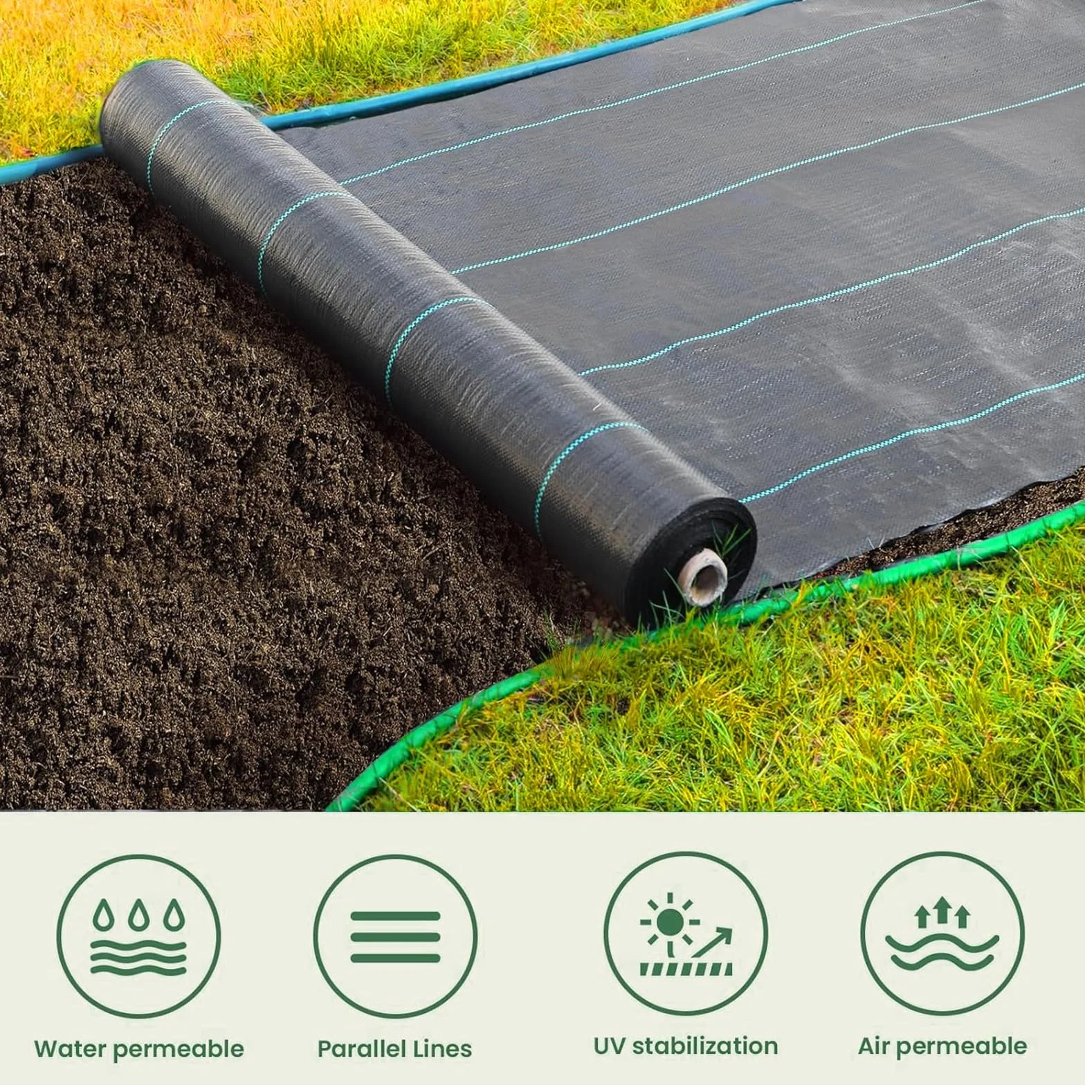 Malla Antihierba Estabilizada contra UV, contra Las Malas Hierbas Manta Antihierbas Ultra Resistente, Varios Tamaños, Premium para Jardín Terraza, Huerto, Jardín, Control De Maleza(2x15m)