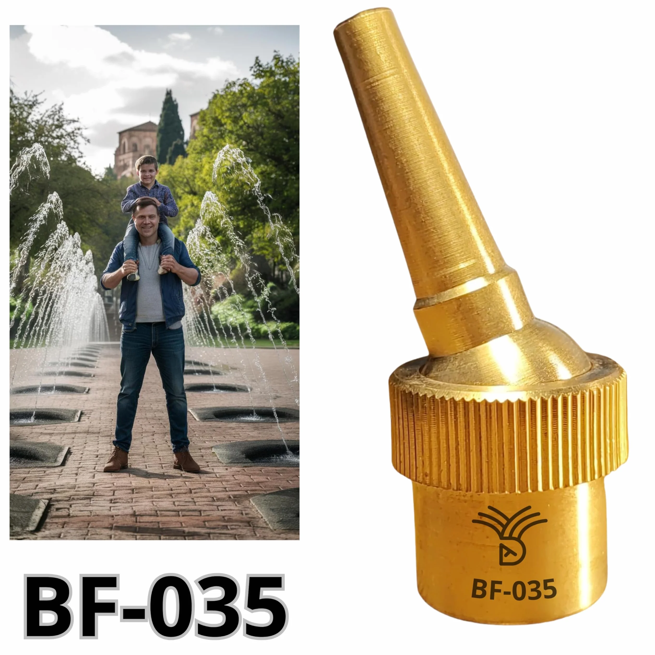 Boquillas para Fuentes de Jardín - Chorro cristalino de Lanza con rótula de 5 mm Rosca 1/2" BSSPT (Latón)