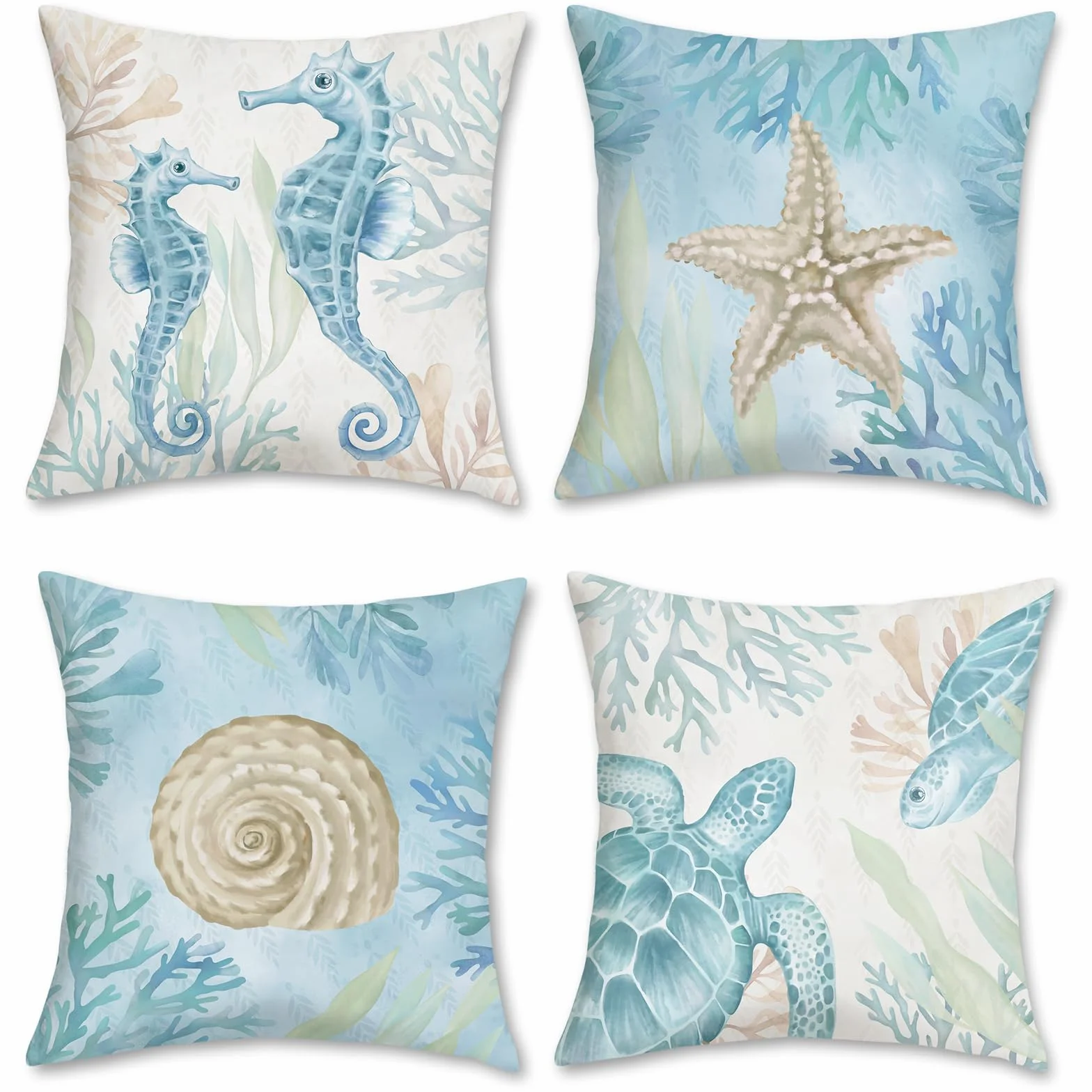 Bonhause Fundas de Cojín Océano Playa 50 x 50 cm Juego de 4 Terciopelo Suave Exterior