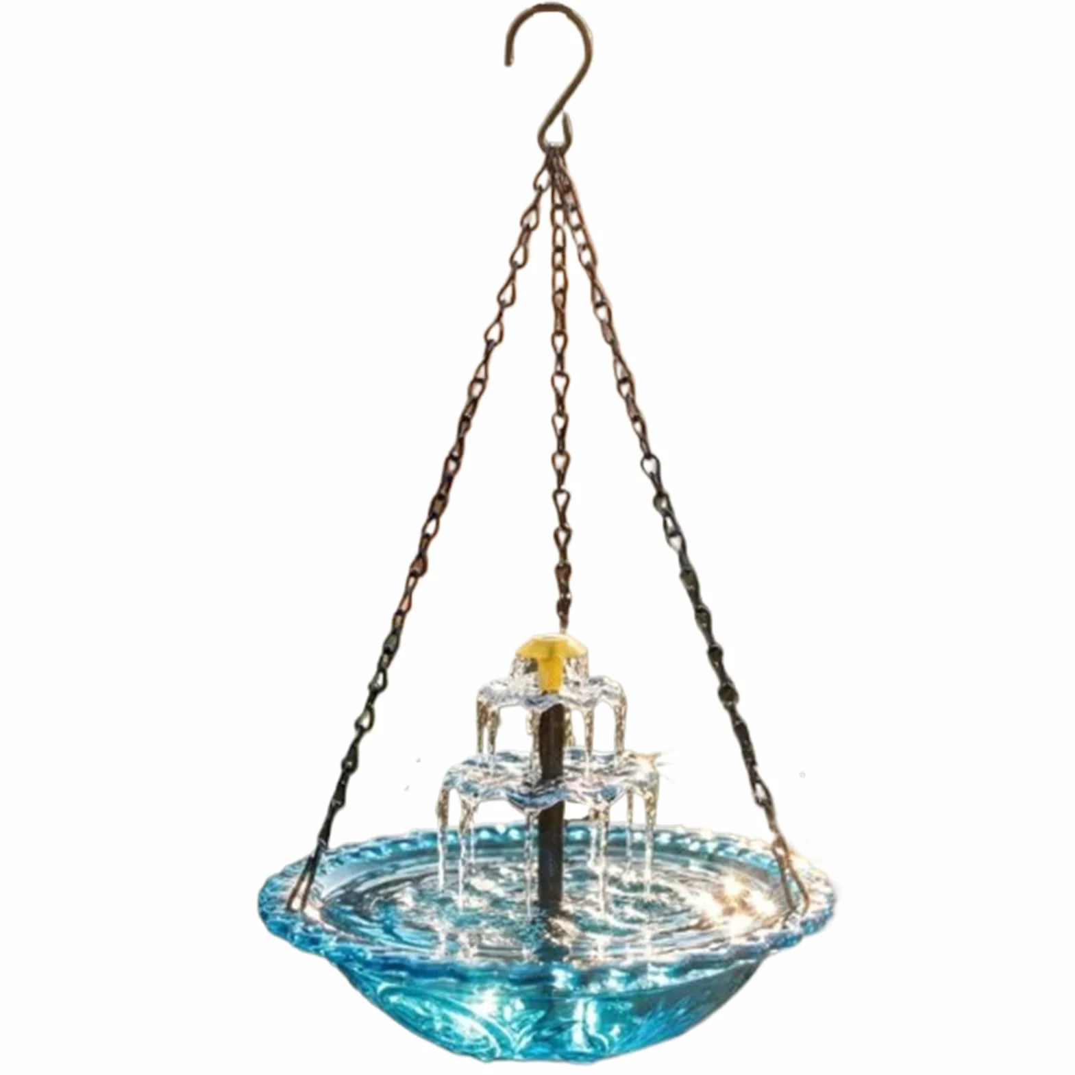 Baño para pájaros colgante 3 capas fuente solar cascada bebedero agua con energía