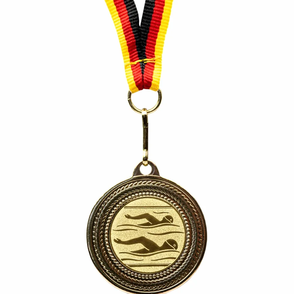 Medallas de natación para niños doradas 10 unidades con banda alemana y emblema