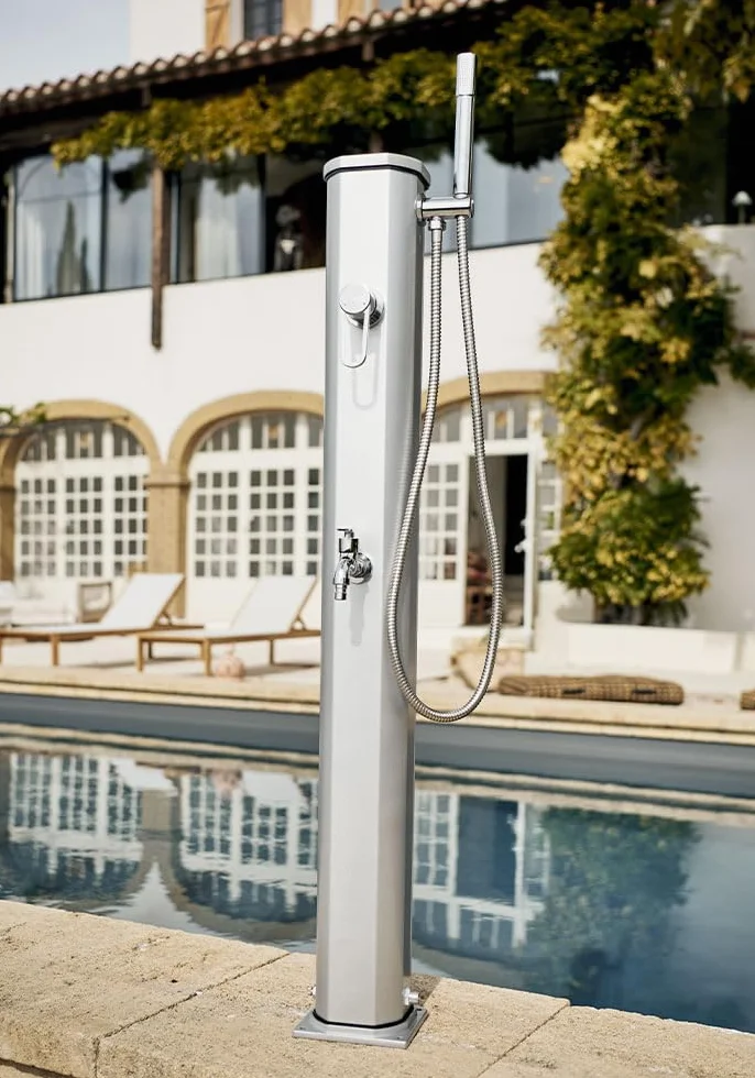 Ducha solar Jolly Go 20L DS-JG141NX exterior aluminio ducha extraíble mezclador acero inoxidable 24x26x120 cm