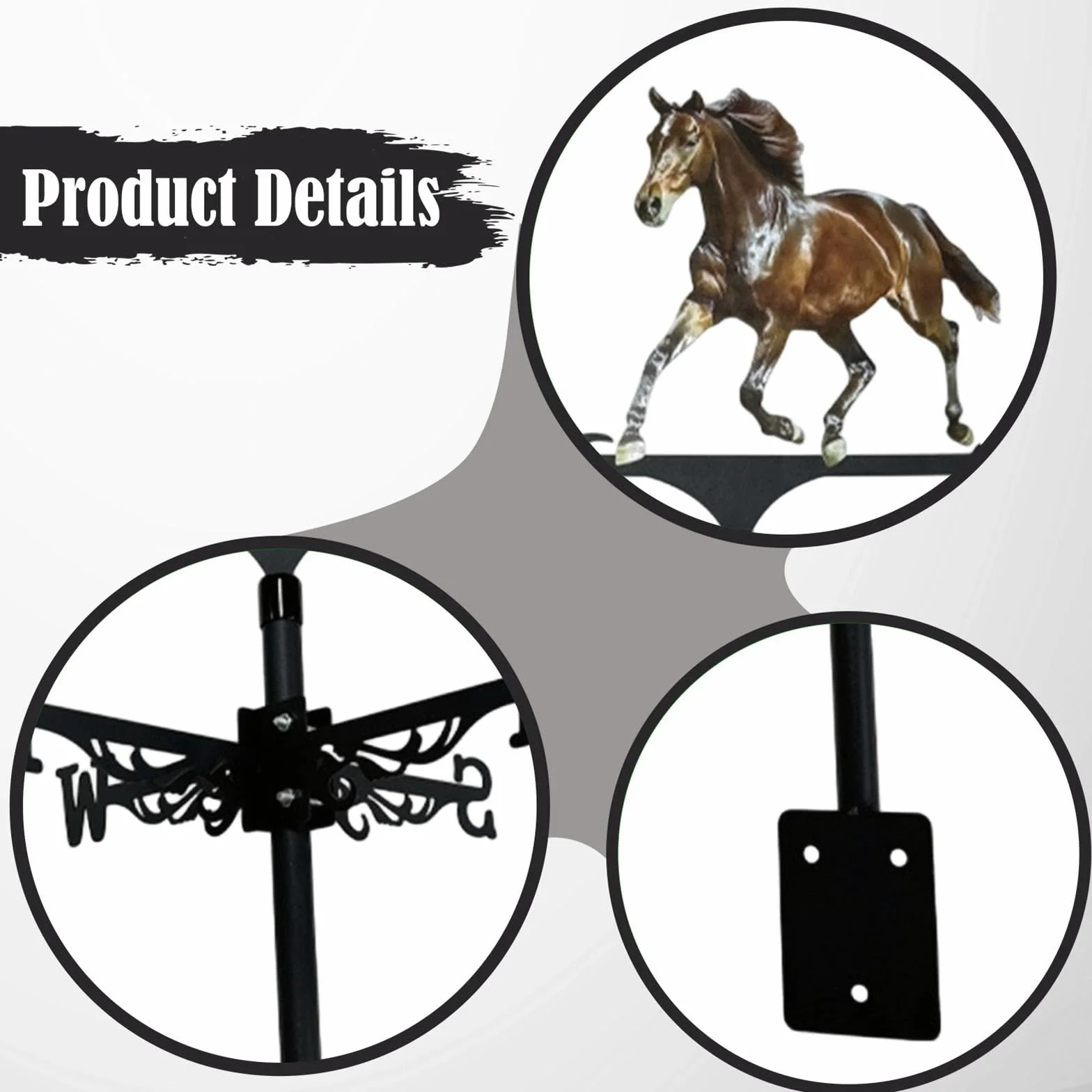 Veleta con Forma de Caballo, Indicador de Dirección del Viento de Metal, Adorno de Hierro Forjado