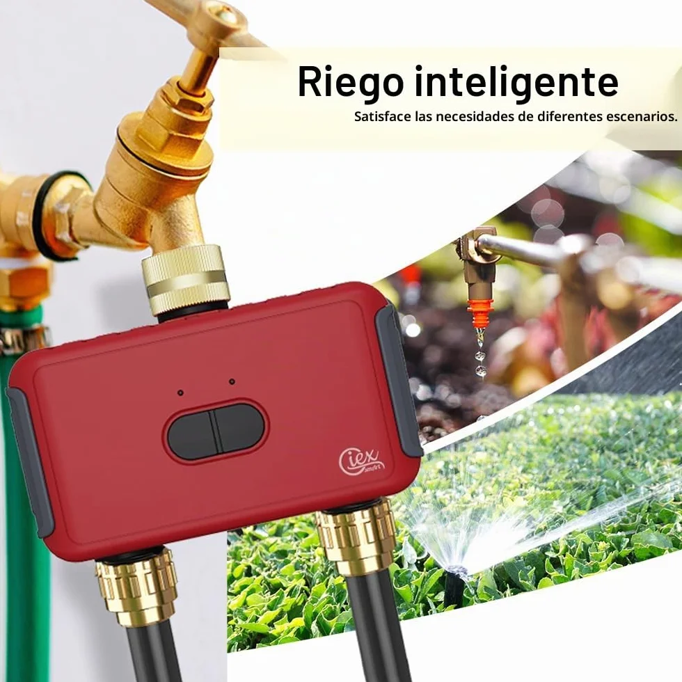 GIEX Temporizador de Riego WiFi 2 Zonas, Controlador Inteligente para Manguera de Jardín, Compatible con Tuya y Smart Life