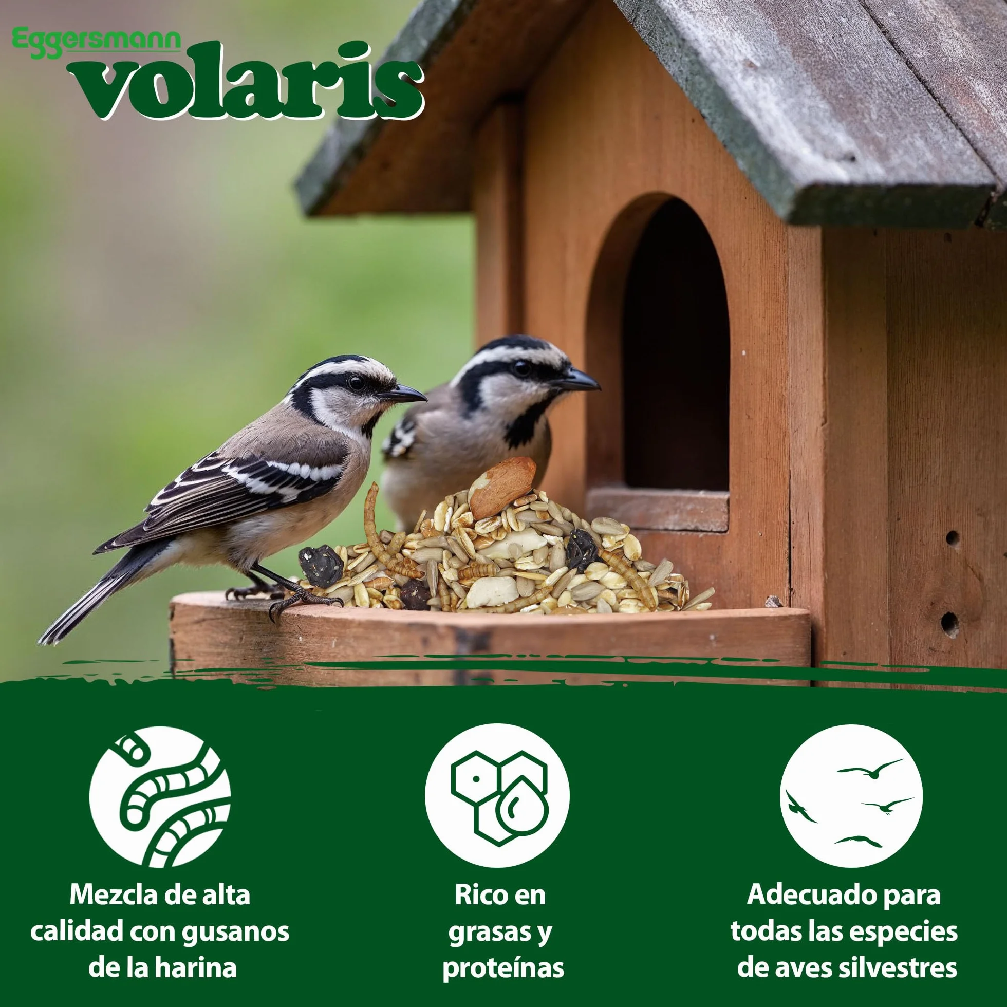 Eggersmann Volaris Alimento para aves silvestres 2,5 kg sin cáscara con gusanos de la harina y semillas de girasol