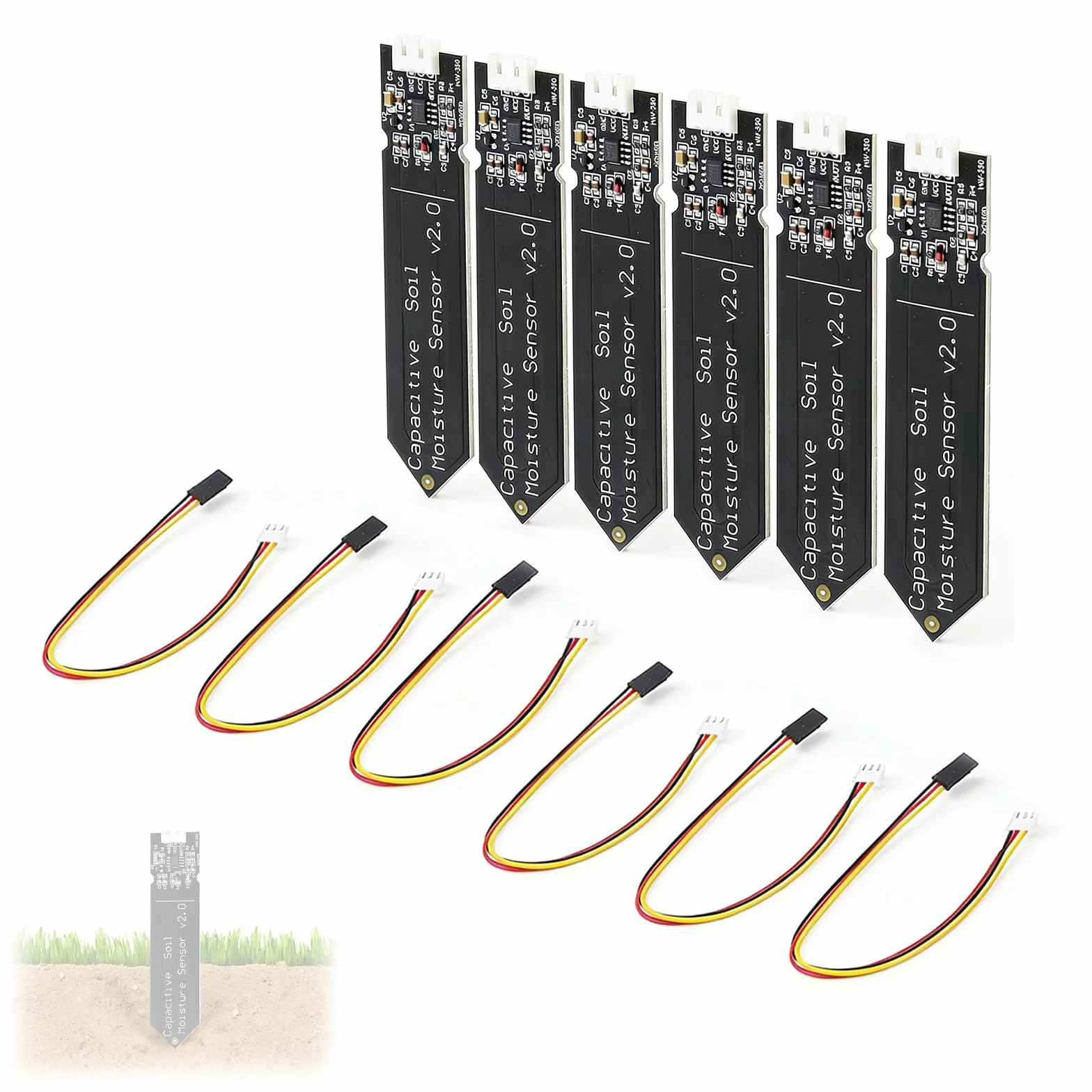 Sensor de Humedad del Suelo Módulo Capacitivo Higrómetro Analógico Compatible con Arduino (6 Unidades)