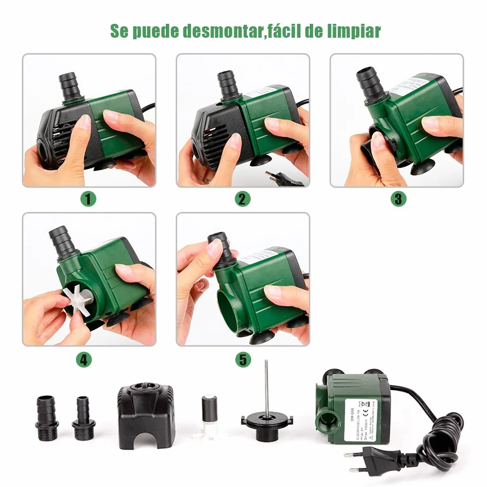 Bomba de Agua Sumergible 1500L/H 25W para Acuario Estanque con 2 Boquillas