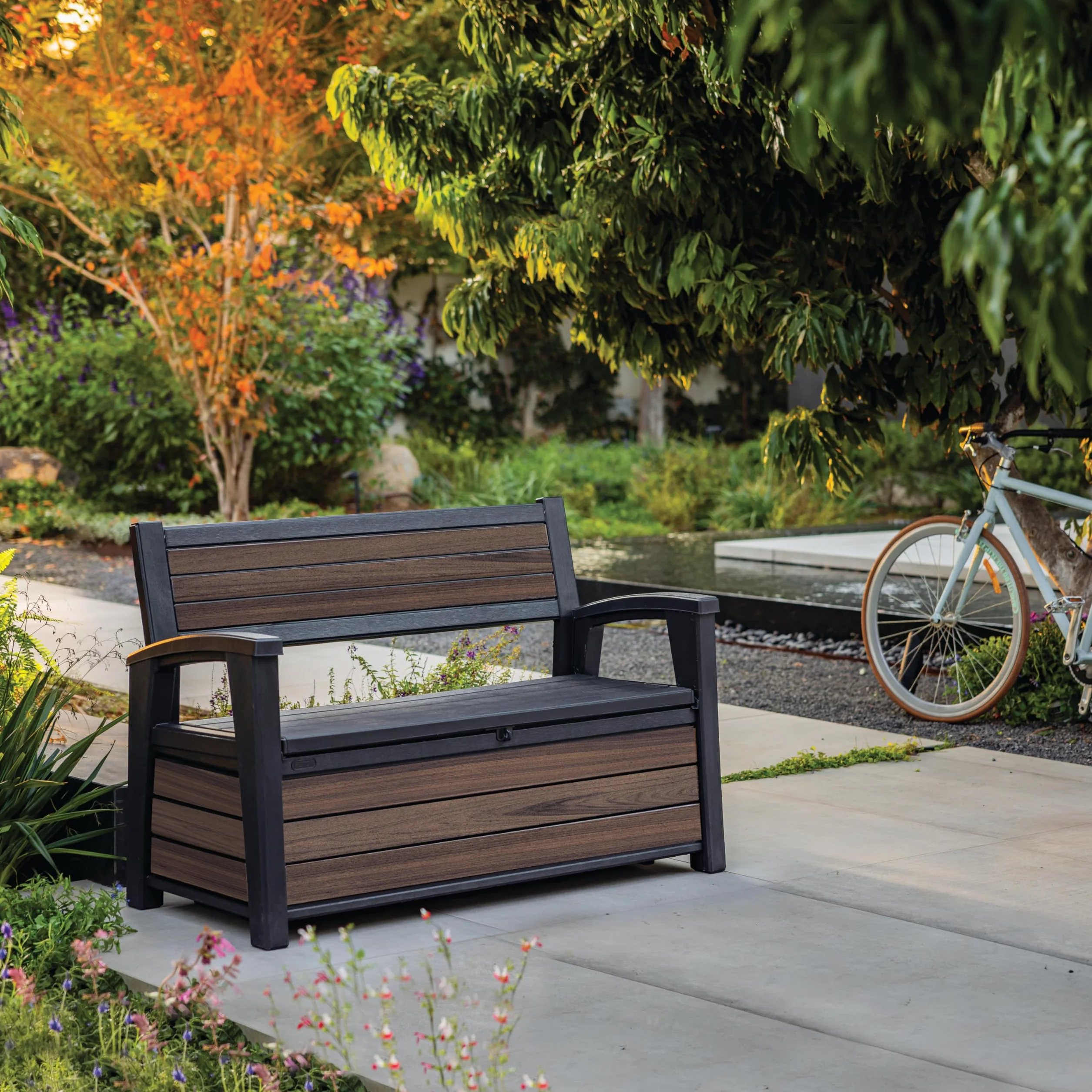 Keter Deco Baúl Exterior Almacenaje 227L Resina Efecto Madera Rosewood 151.7x72.5x70 cm