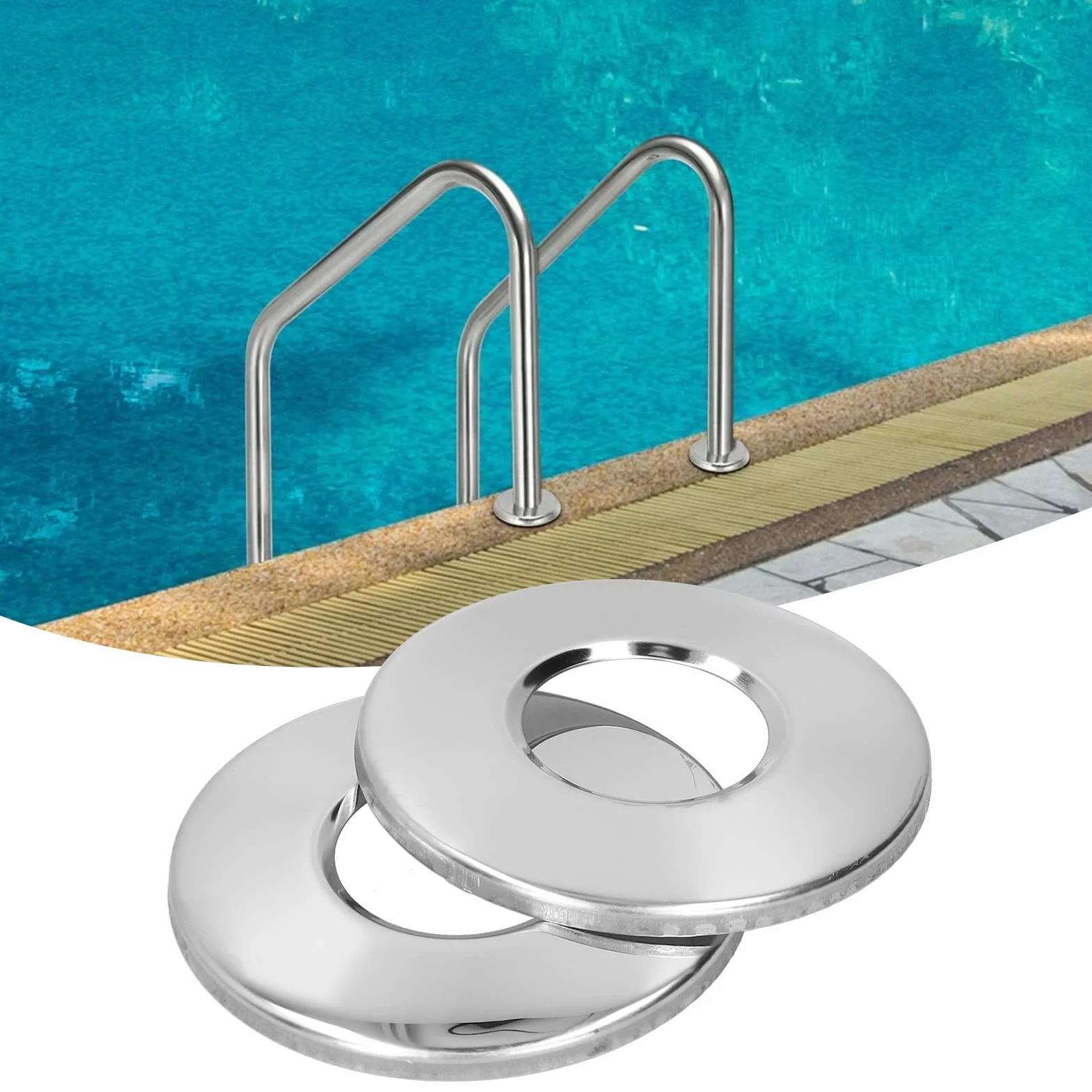 Naroote Placa de Cubierta de Escalera de Piscina, Acero Inoxidable, Pulido Espejo, 4,2 cm, 2 uds.
