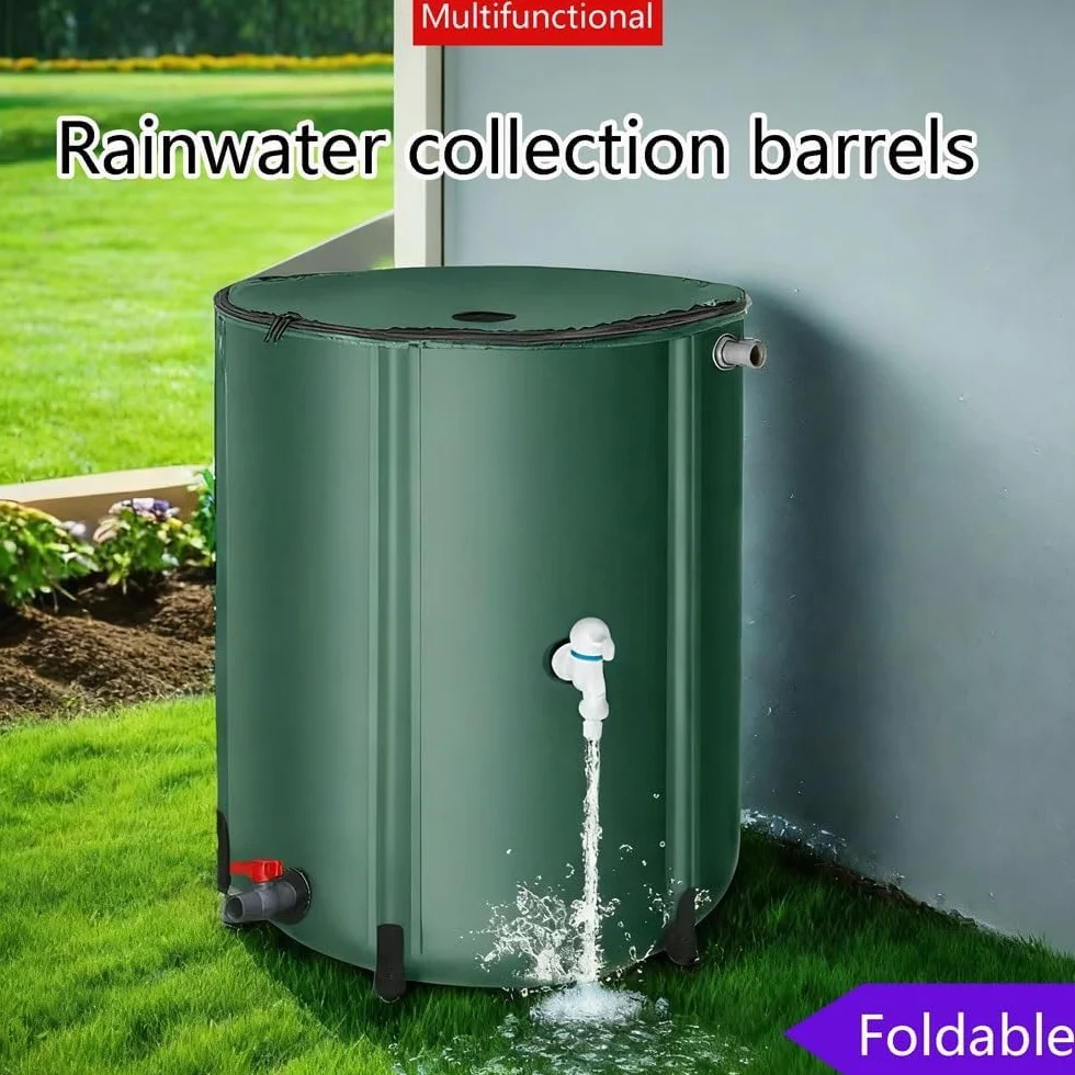 Barriles De Lluvia para Jardín, Sistema Plegable De Recolección De Agua De Lluvia De 50-100 L con Grifo Y Tapa con Cremallera, Depósito Portátil De PVC para Riego De Jardín Y Uso De Emergencia. 50L