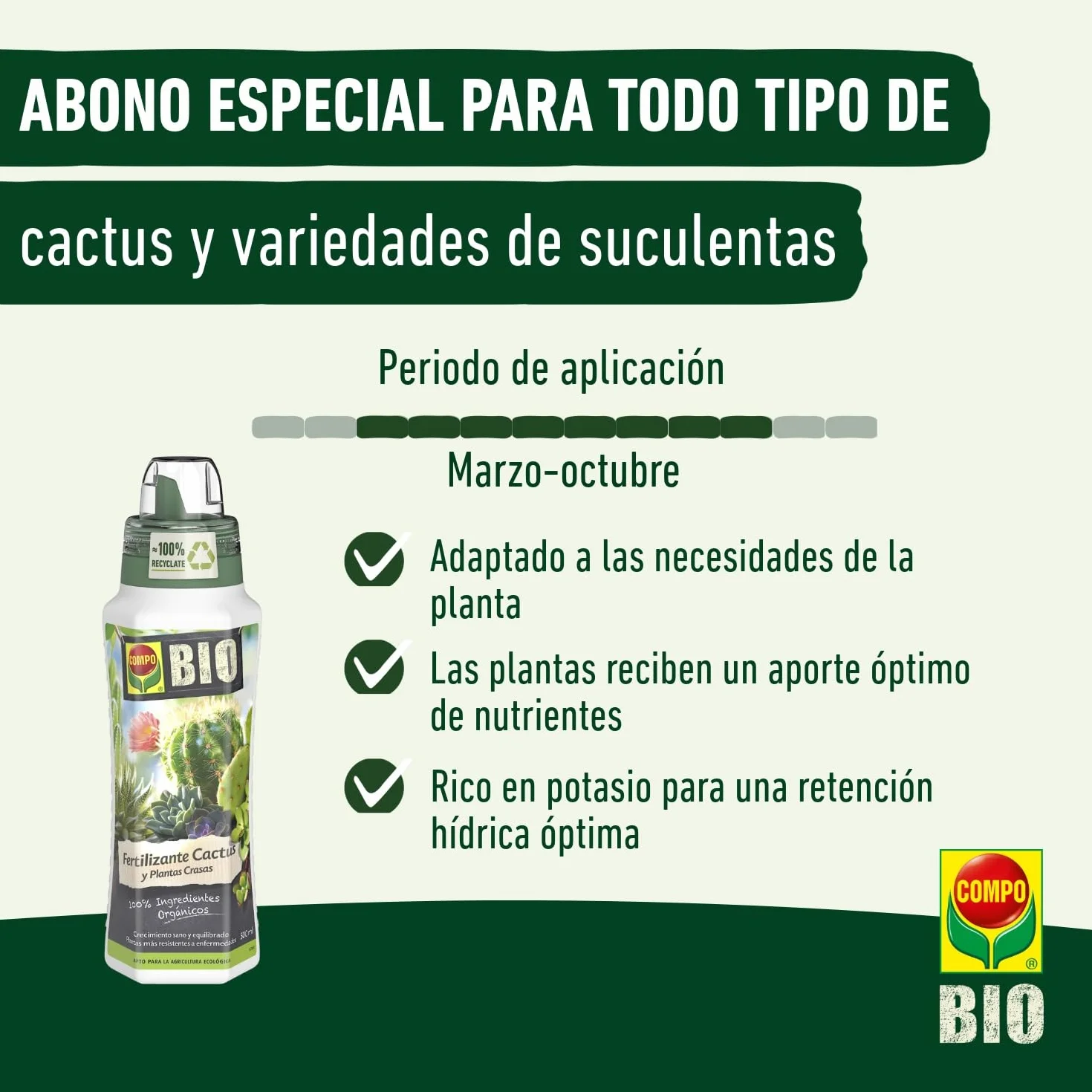 COMPO Bio Huerto Urbano Fertilizante para cactus, suculentas, líquido con potasio, 500 ml