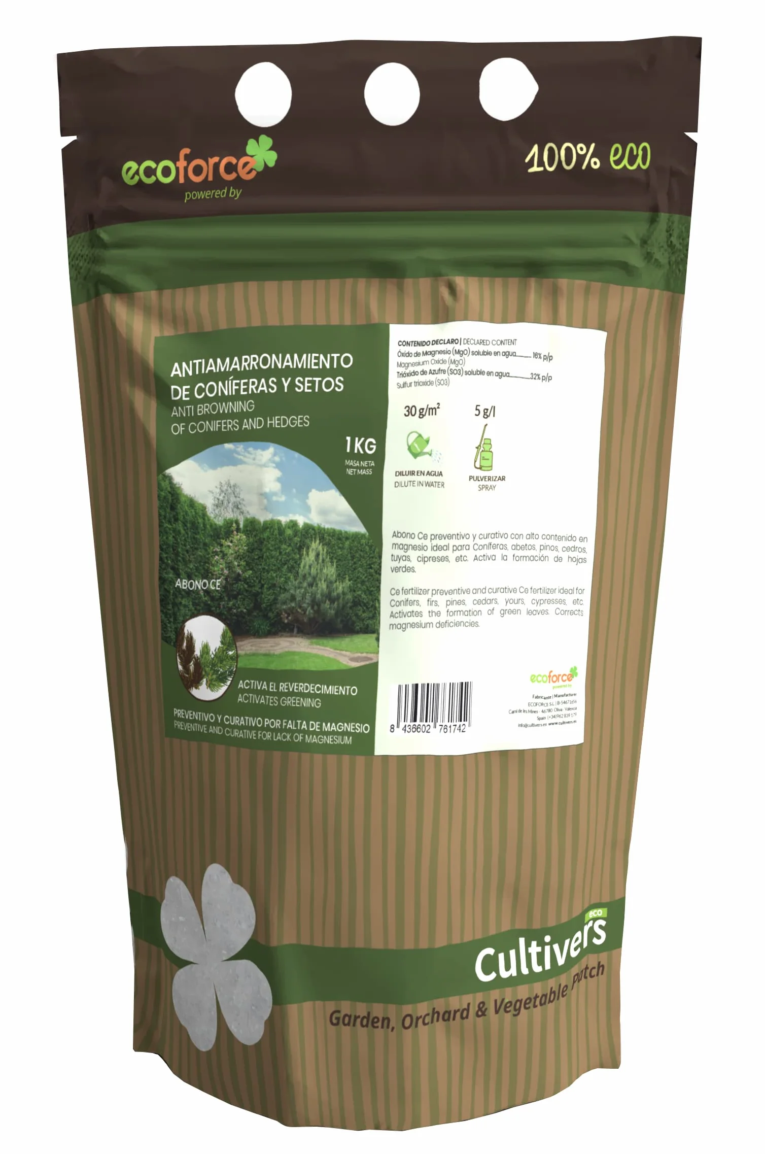 CULTIVERS Abono Ecológico Antiamarronamiento Coníferas 1 kg