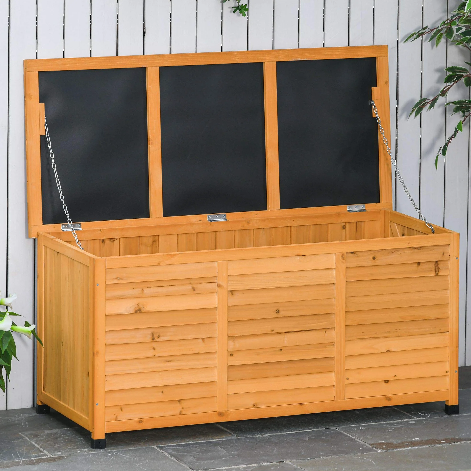 Outsunny Baúl de Almacenaje Exterior 284L Arcón de Jardín Impermeable Madera 127x56x60 cm
