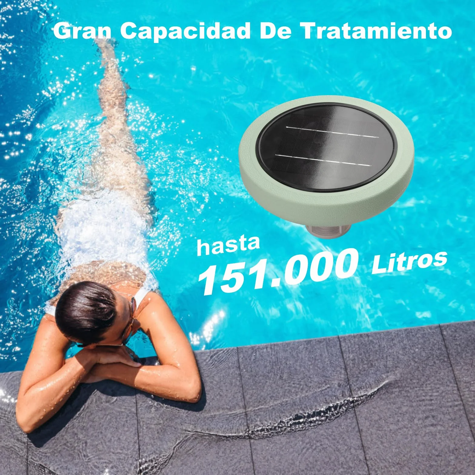 Ionizador Solar para Piscinas Flotante de Cobre Limpiador de Agua hasta 151.400 litros