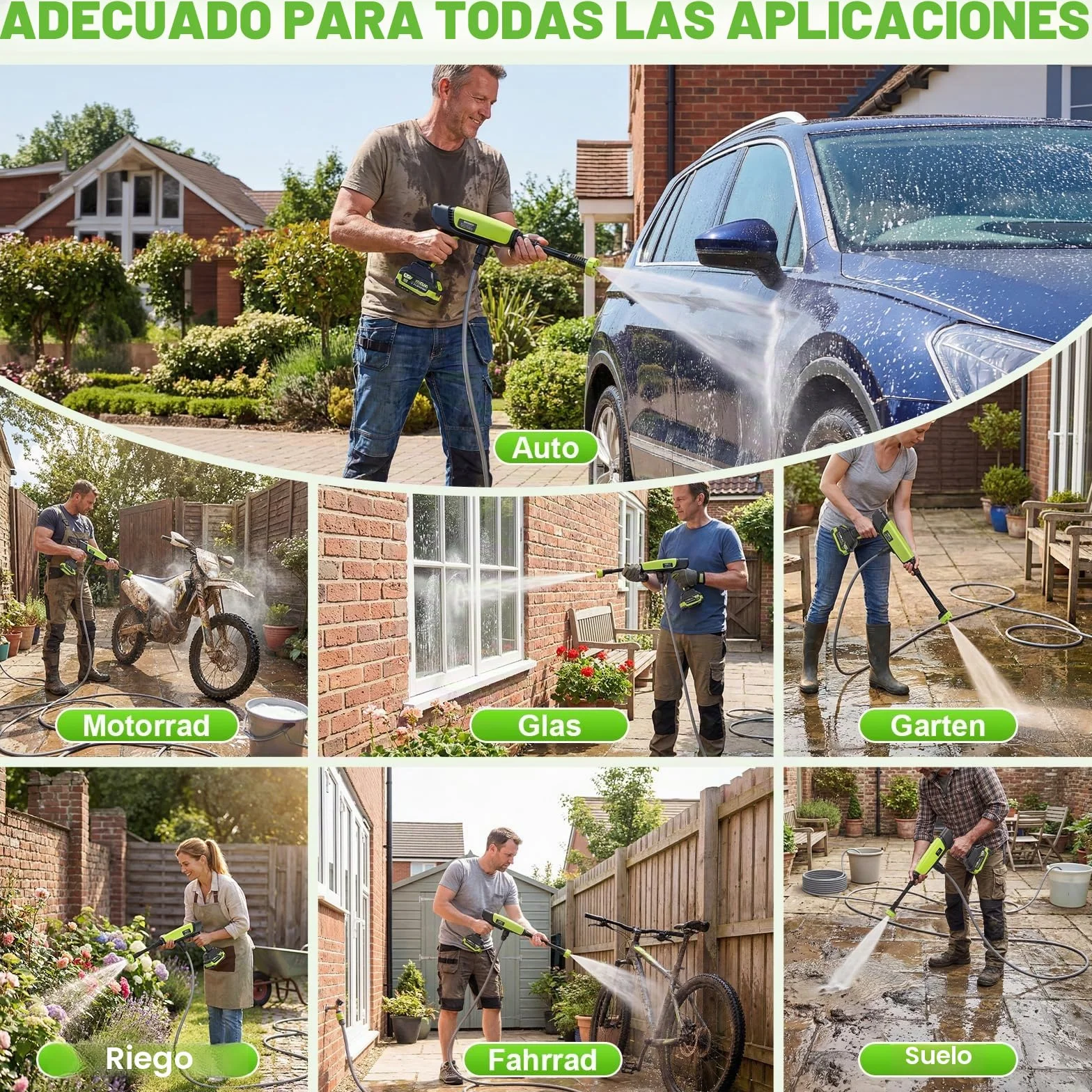 VOERJIA Hidrolimpiadora de Alta Presión a Batería 1000 PSI, Pistola de Agua Inalámbrica con 2 Baterías 4.0Ah