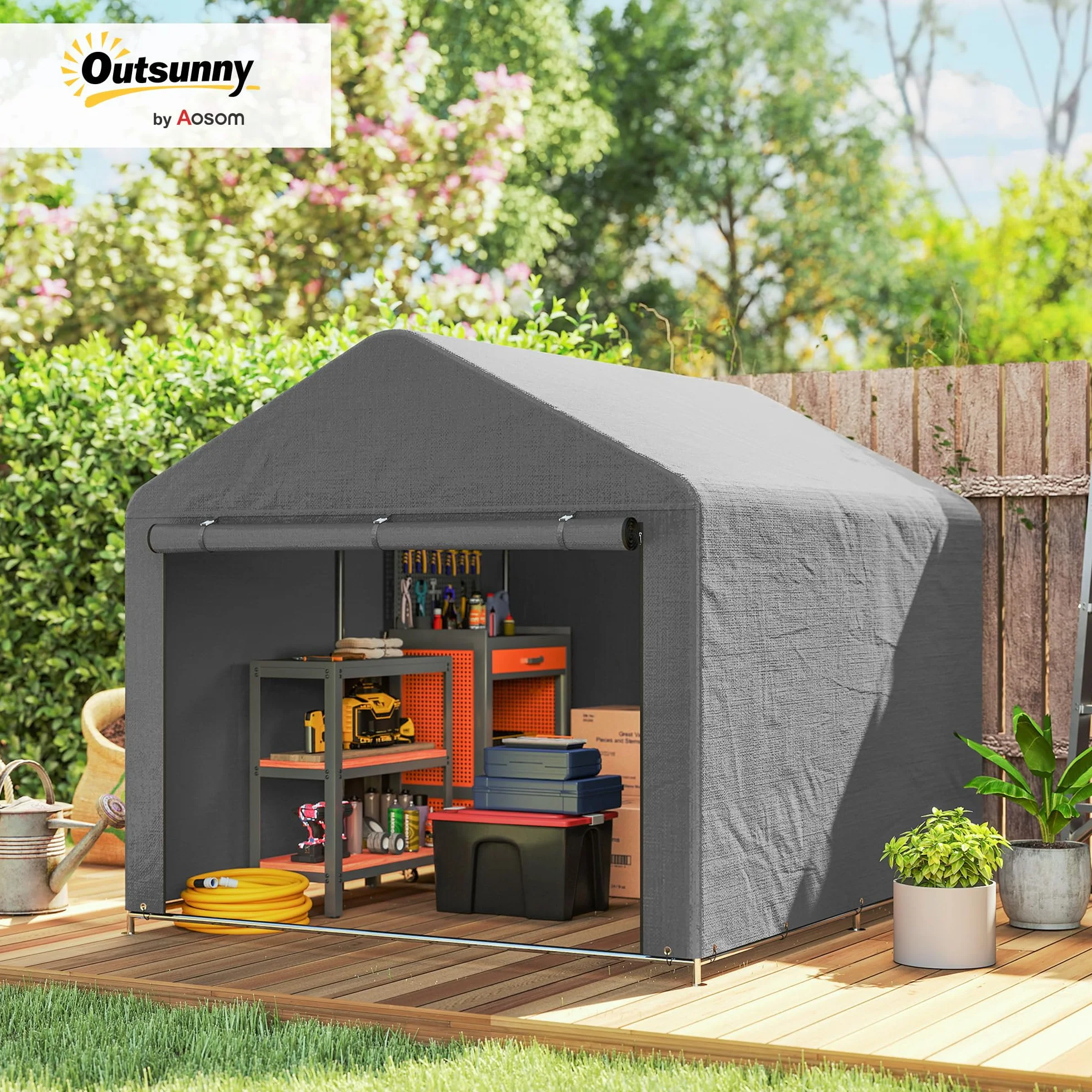 Outsunny Carpa de Jardín Exterior 2,4x2x2 m Cobertizo Metal Galvanizado Impermeable UV30+ Gris