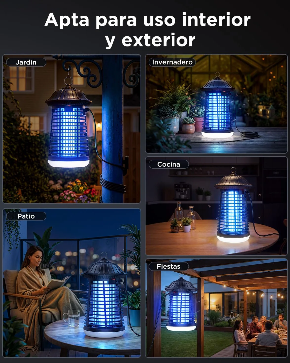 Lámpara Antimosquitos LED VIWAVE 4200V 15W UV Mata Mosquitos Eléctrico Exterior Interior IPX4 150m²