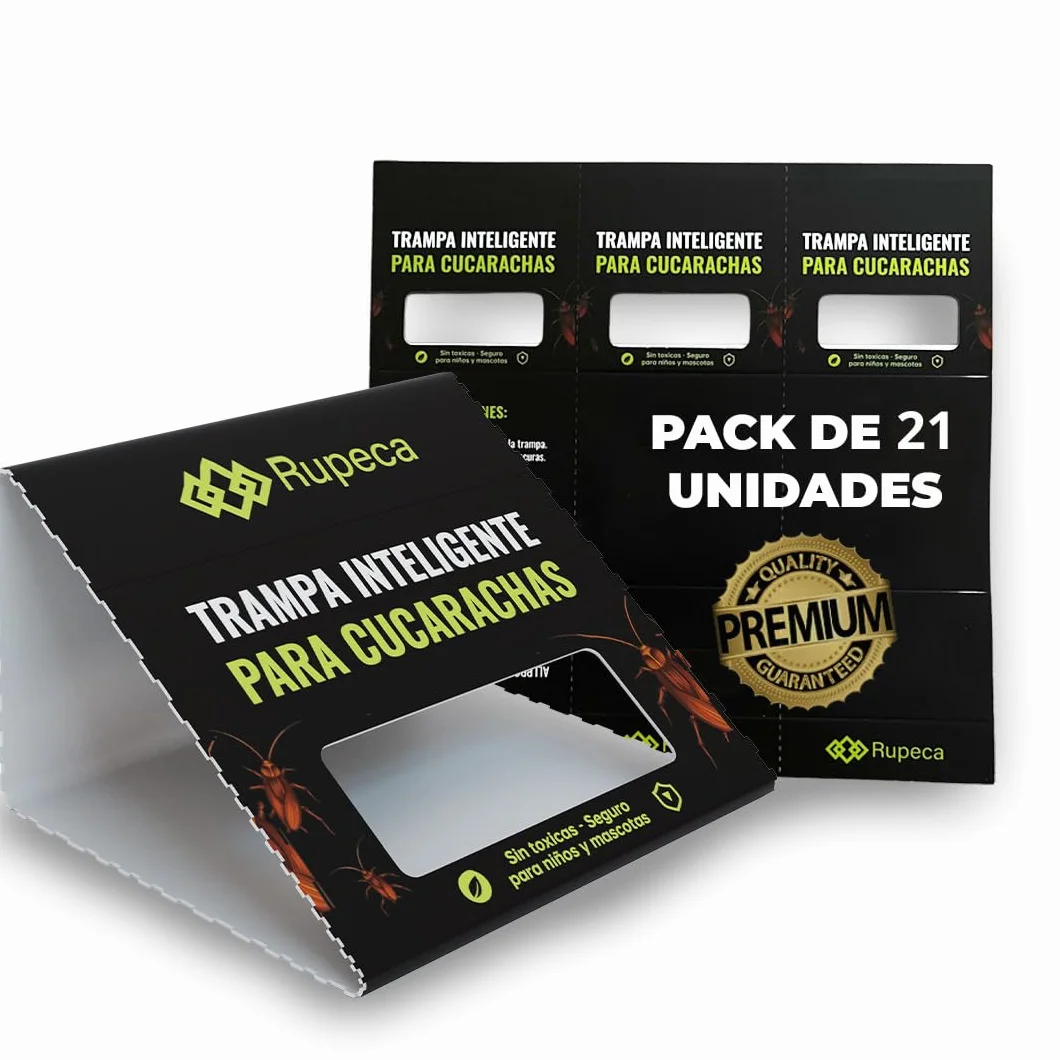 RUPECA Trampas Adhesivas para Cucarachas Sin Tóxicos – Control de Plagas Seguro para el Hogar – Trampa Anti Cucarachas Interior Discreta y Duradera