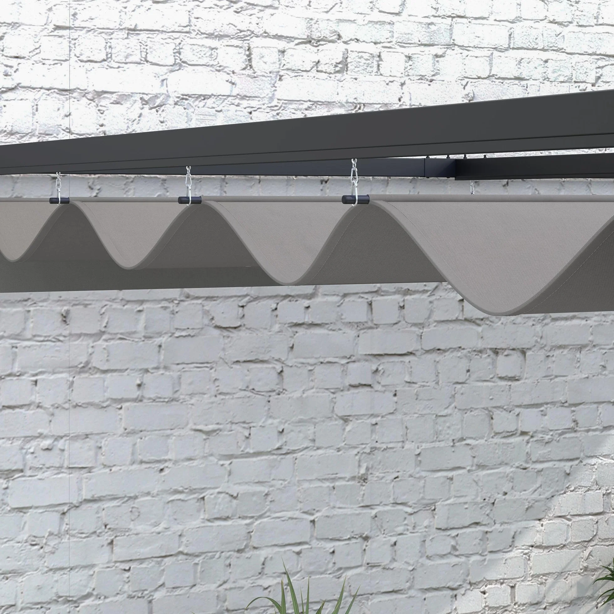Outsunny Pérgola cenador de 3 x 4 m con Techo retráctil y Orificios de Drenaje, pérgola de jardín de Acero y poliéster con piquetas y Tornillos, Gris Oscuro