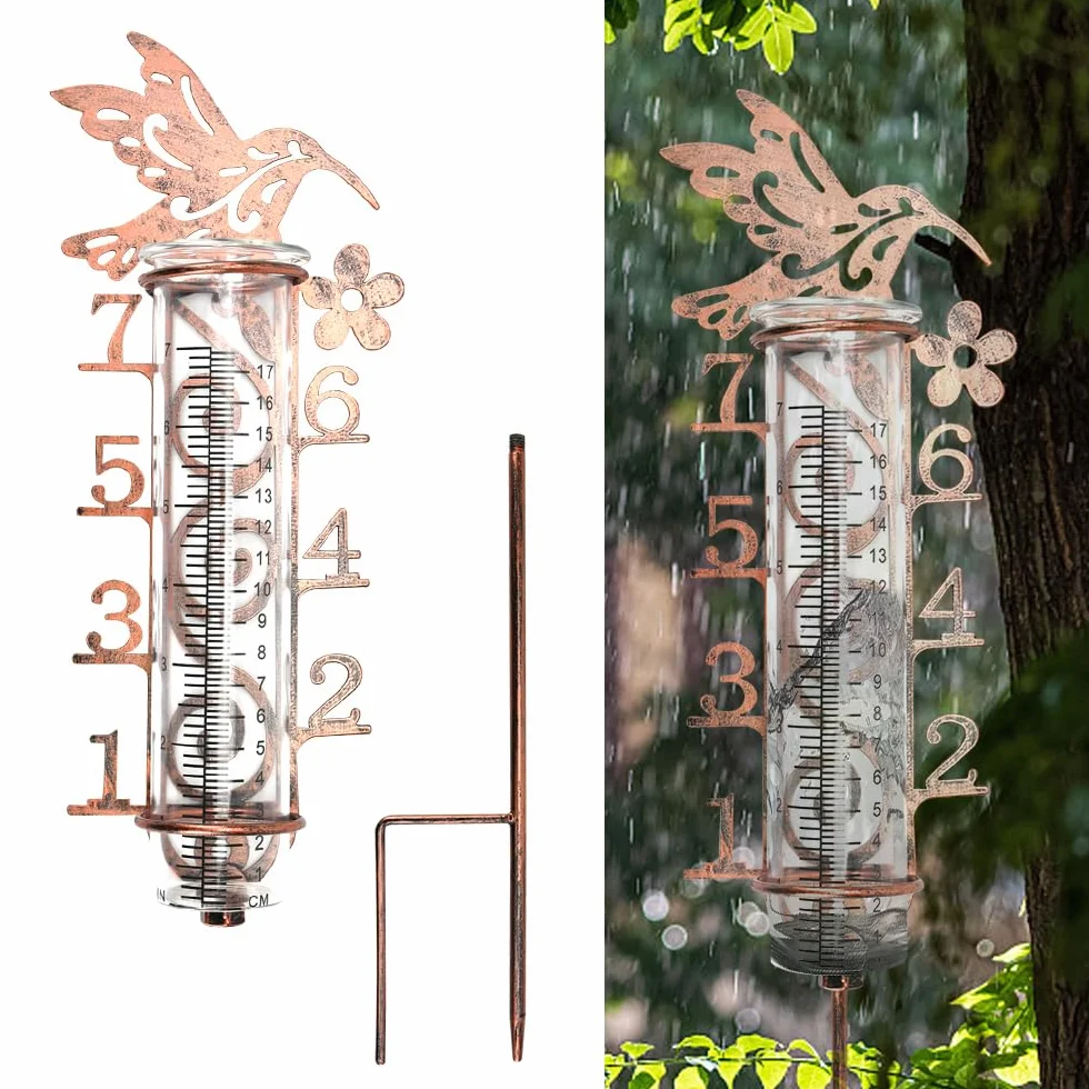 Pluviómetro de Jardín Colibrí Cristal 17 cm Medir Lluvia