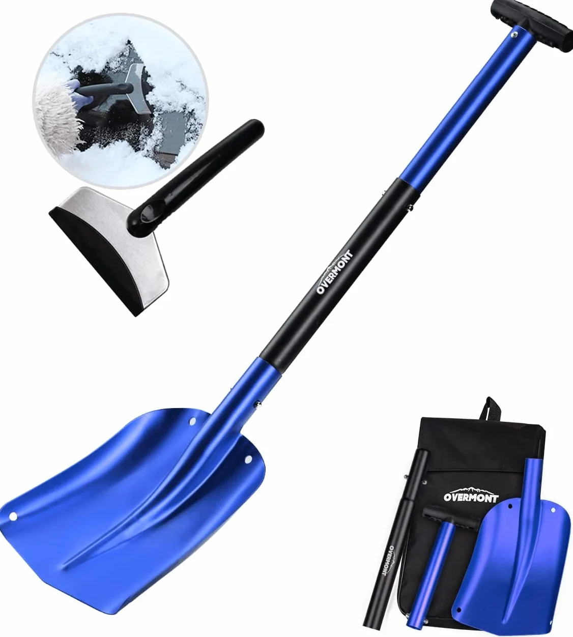 Pala para Nieve OVERMONT Portátil Desmontable Aleación de Aluminio para Coche Jardineria