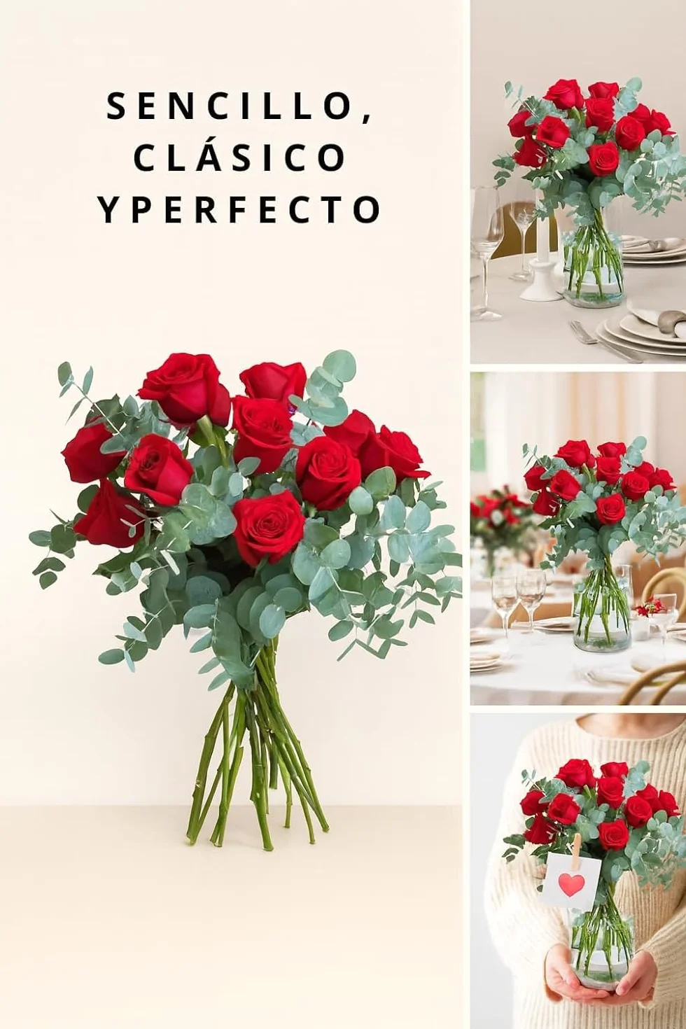 Ramos de Flores Naturales Rosas Rojas Eucalipto Fresco Regalo San Valentín