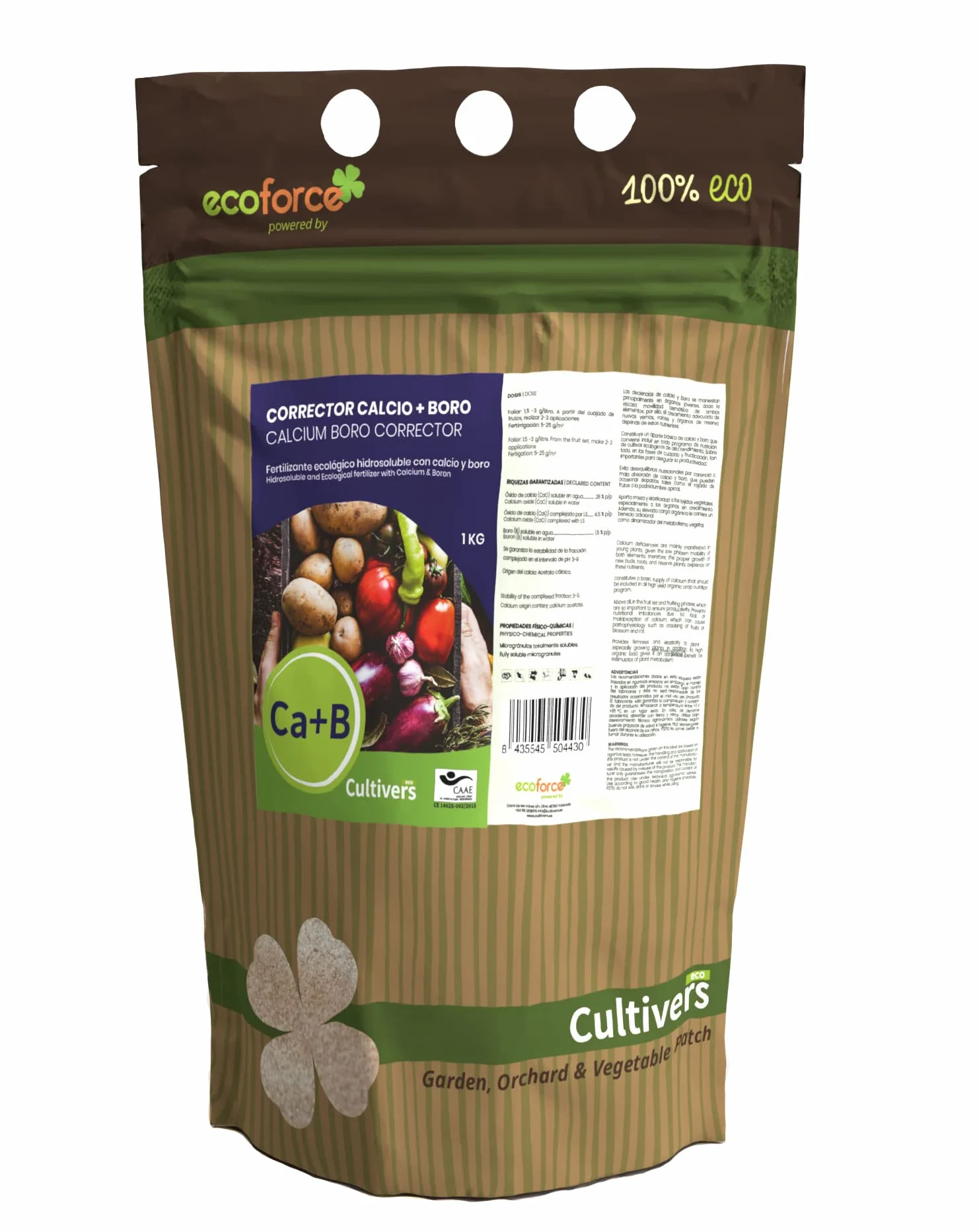 CULTIVERS Abono Calcio y Boro 1 kg Fertilizante Ecológico 100% Soluble Force Ca+B Eco