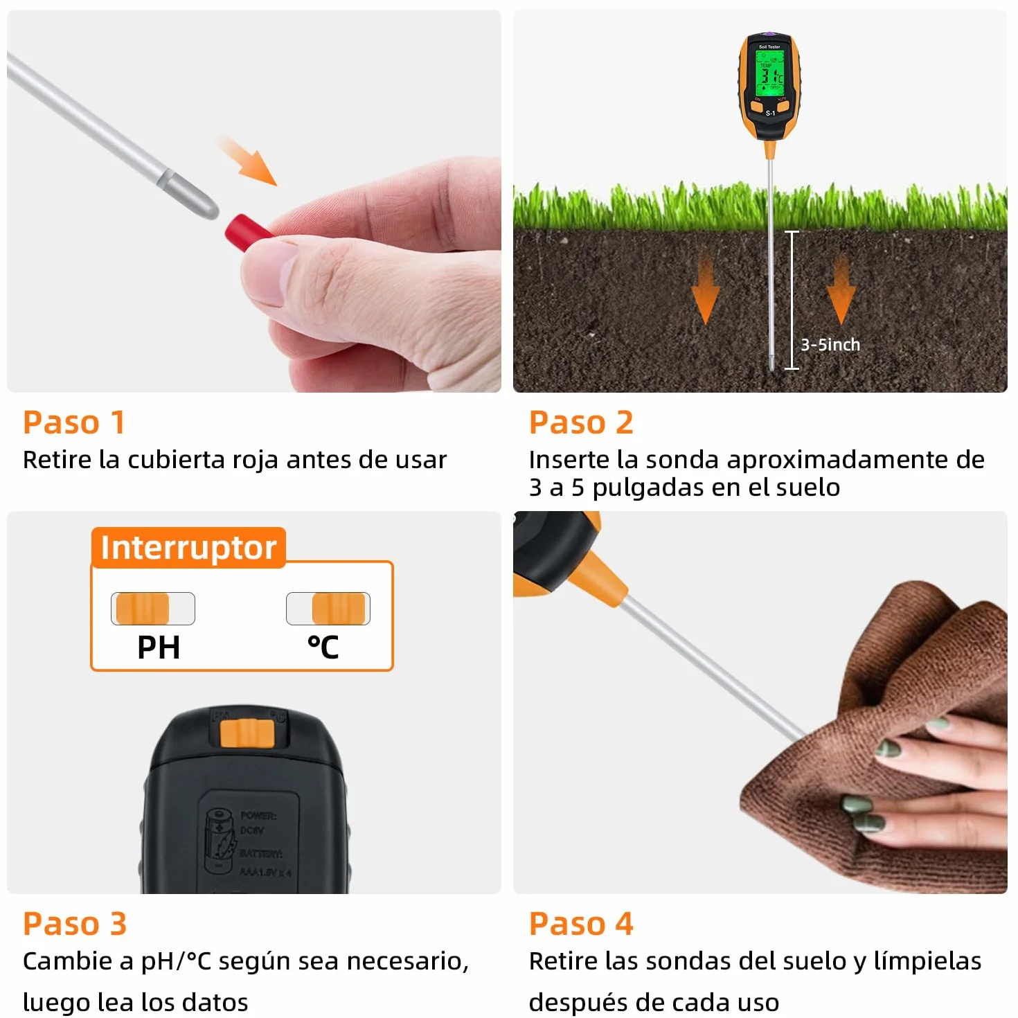 Mcbazel Medidor de Suelo 4 en 1, Probador de pH Humedad Temperatura Luz con Pantalla LCD