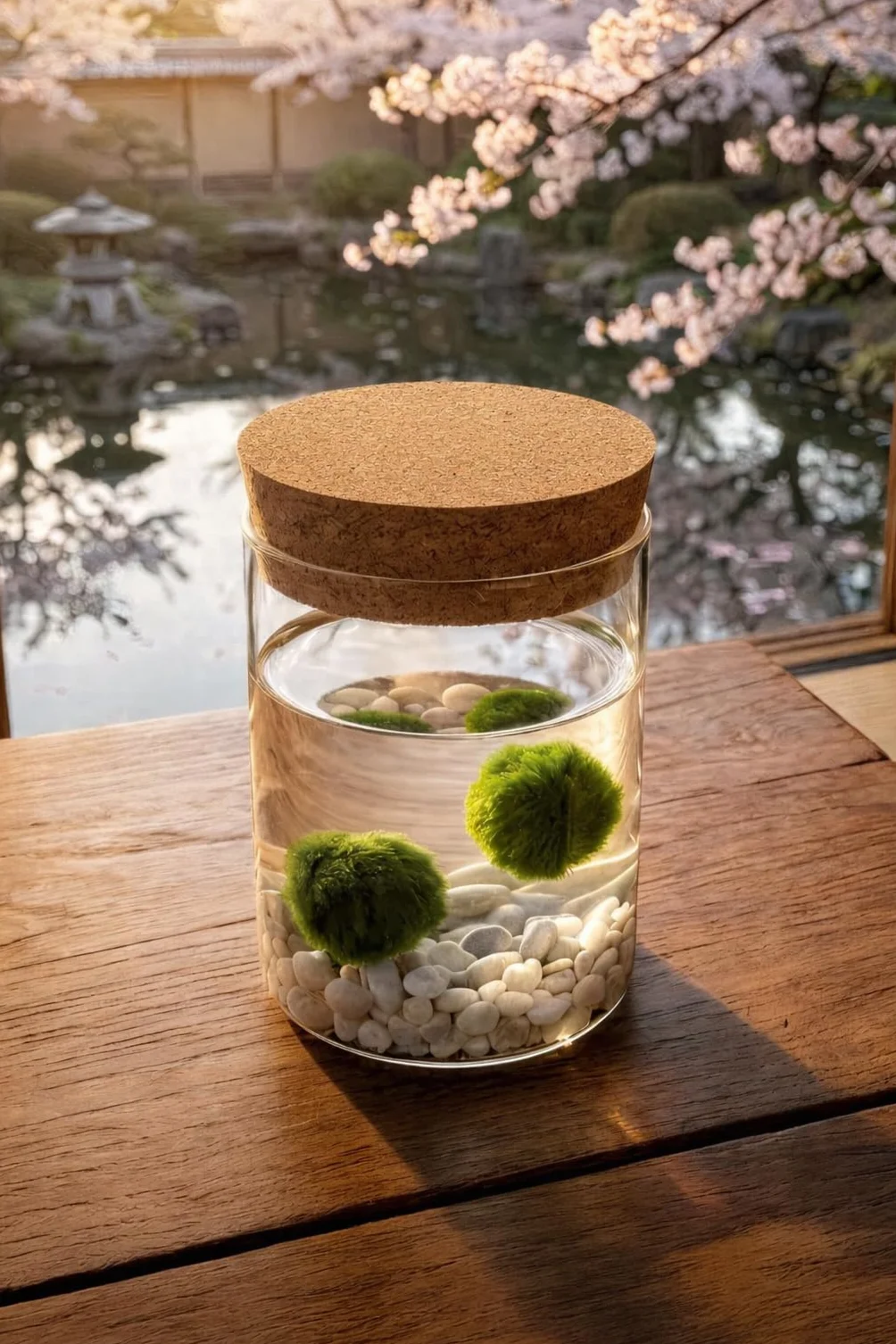 KAKI Marimo individual original tarro cristal tapón corcho ideograma artesanal fondo natural fabricado Italia
