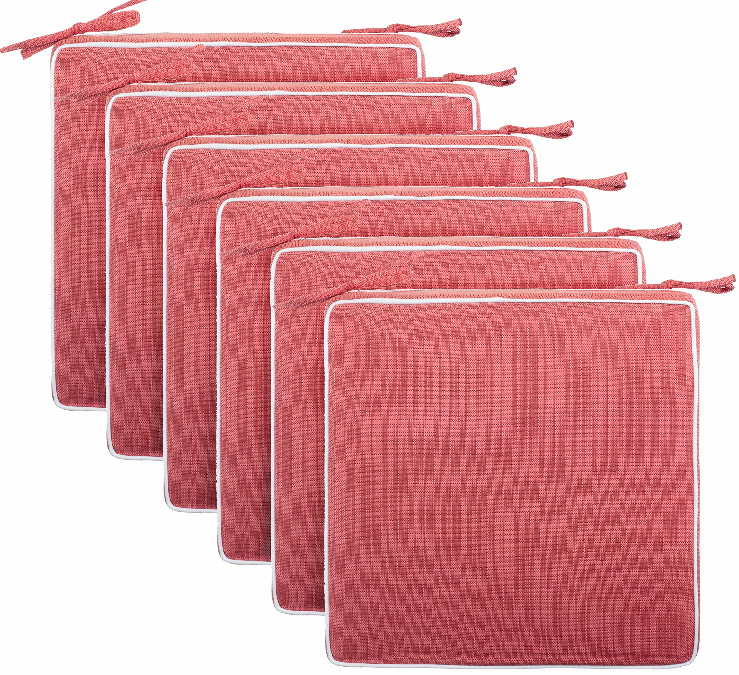 Brandsseller Set de 6 Cojines de asiento 40x40x4 cm – Cojine para silla repelente al Agua con Cintas de Sujeción aspecto de Lino – interior y exterior – Cocina,Terraza, Jardín – Rojo