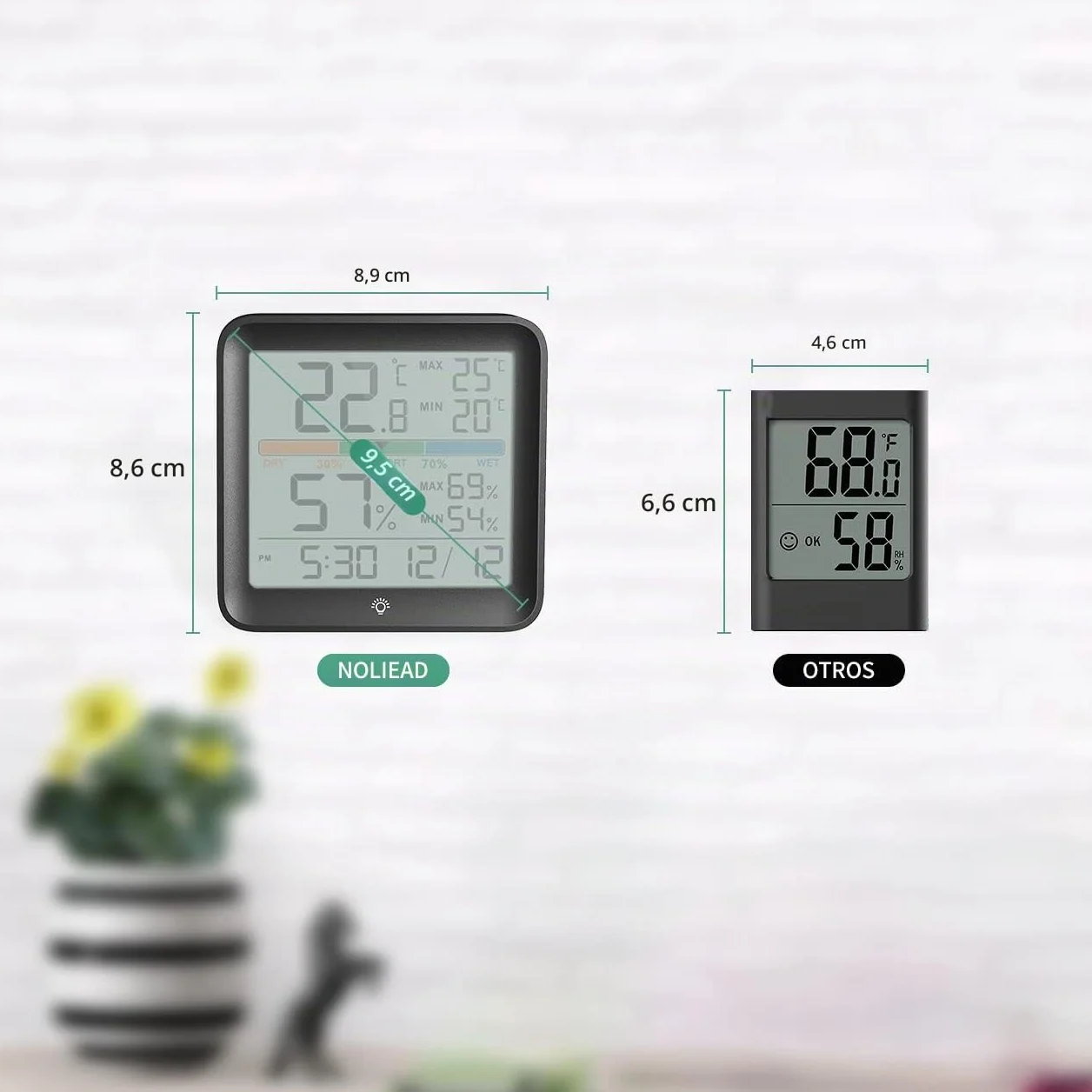 NOKLEAD Termómetro Digital Higrómetro Medidor de Humedad Sensor Temperatura Pantalla LCD Negro