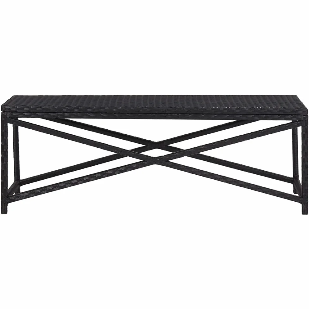 Banco de jardín de 120 cm de ratán sintético resistente a la intemperie en negro, ratán de polietileno impermeable, estructura de acero pulverizado, fácil de limpiar y estable para terraza