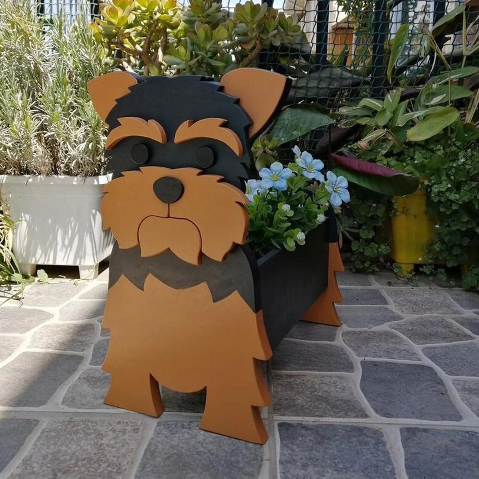 Maceta para decoración de jardín para mascotas, Yorkshire, bonita forma de animal, bonsái, maceta de almacenamiento de plantas, adecuada para chalet, plantas de interior y exterior