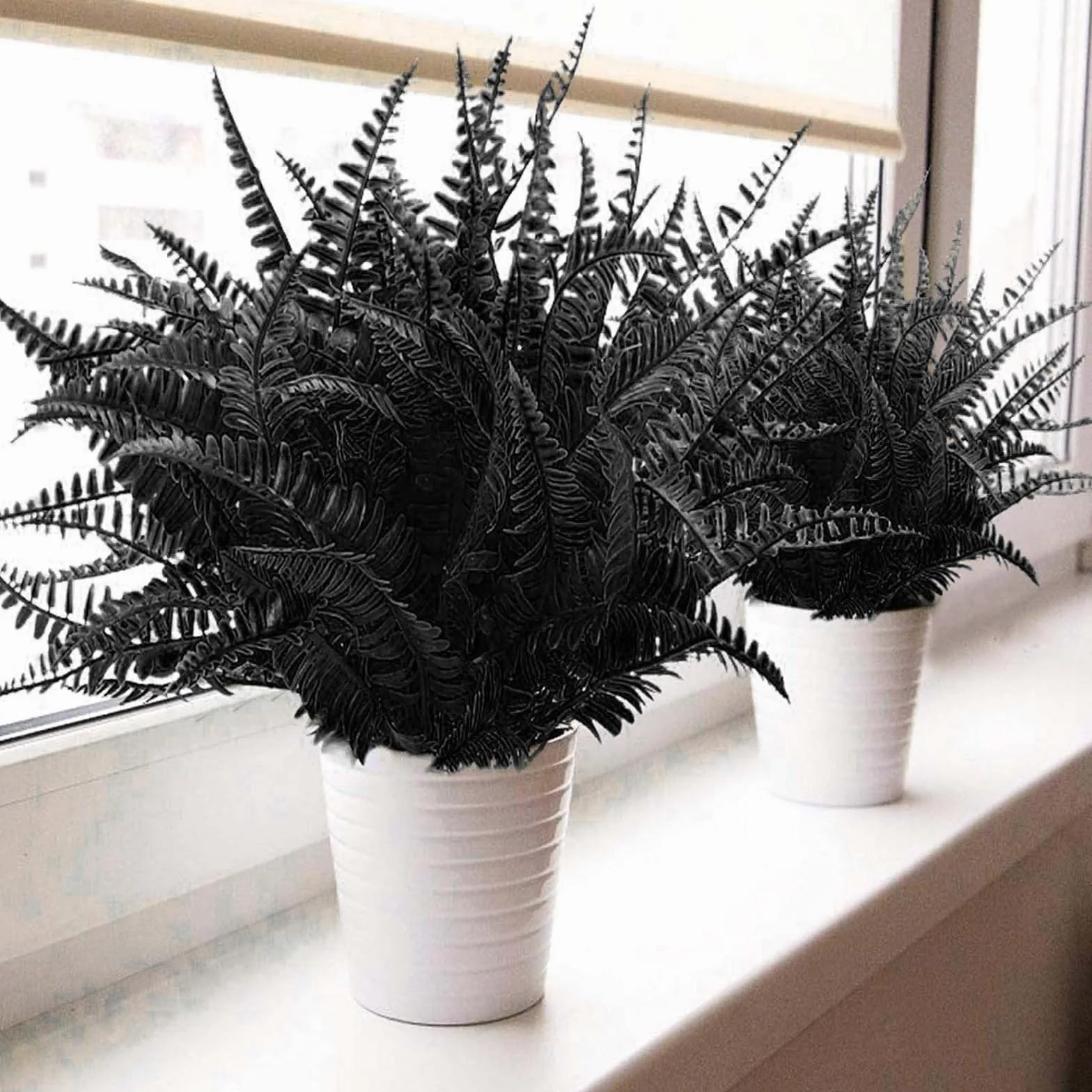 Helecho de plástico negro decorativo para interiores y exteriores, en maceta