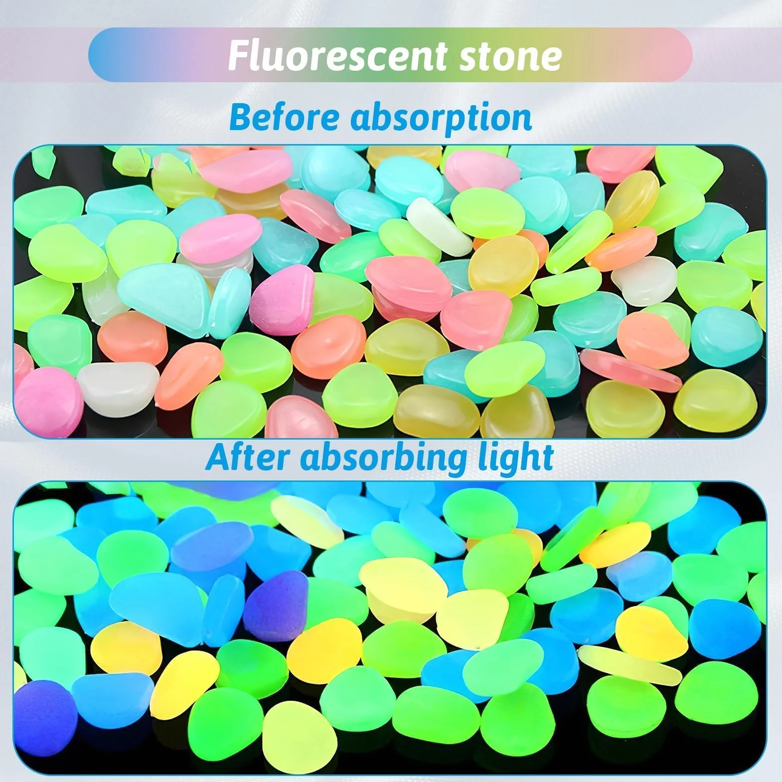 Piedras Luminosas 300 Piezas, Guijarros Decorativos Fluorescentes para Jardin Acuario Macetas