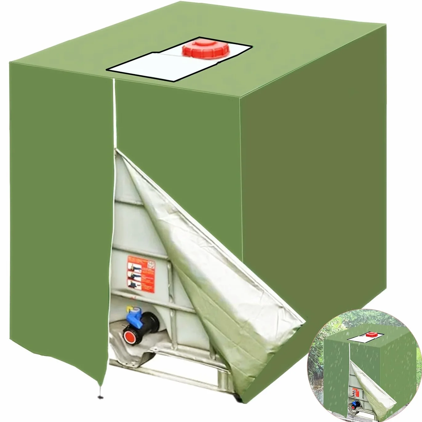 Toldo para depósito IBC 1000 L protección UV a prueba de polvo 116 x 100 x 120 cm verde hierba