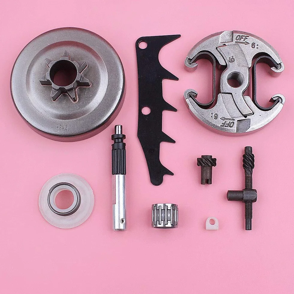 Accesorios Tambor de embrague de cadena 325 7T para compatible con Husqvarna 445 450, tensor de ajuste, bomba de aceite, engranaje helicoidal, motosierra para perros, pieza de repuesto