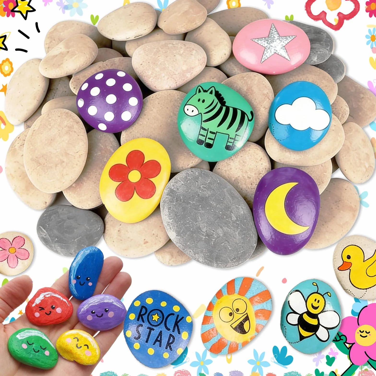 Piedras Lisas Pintar 25 Piezas Guijarros Decorativas Planas para Jardín