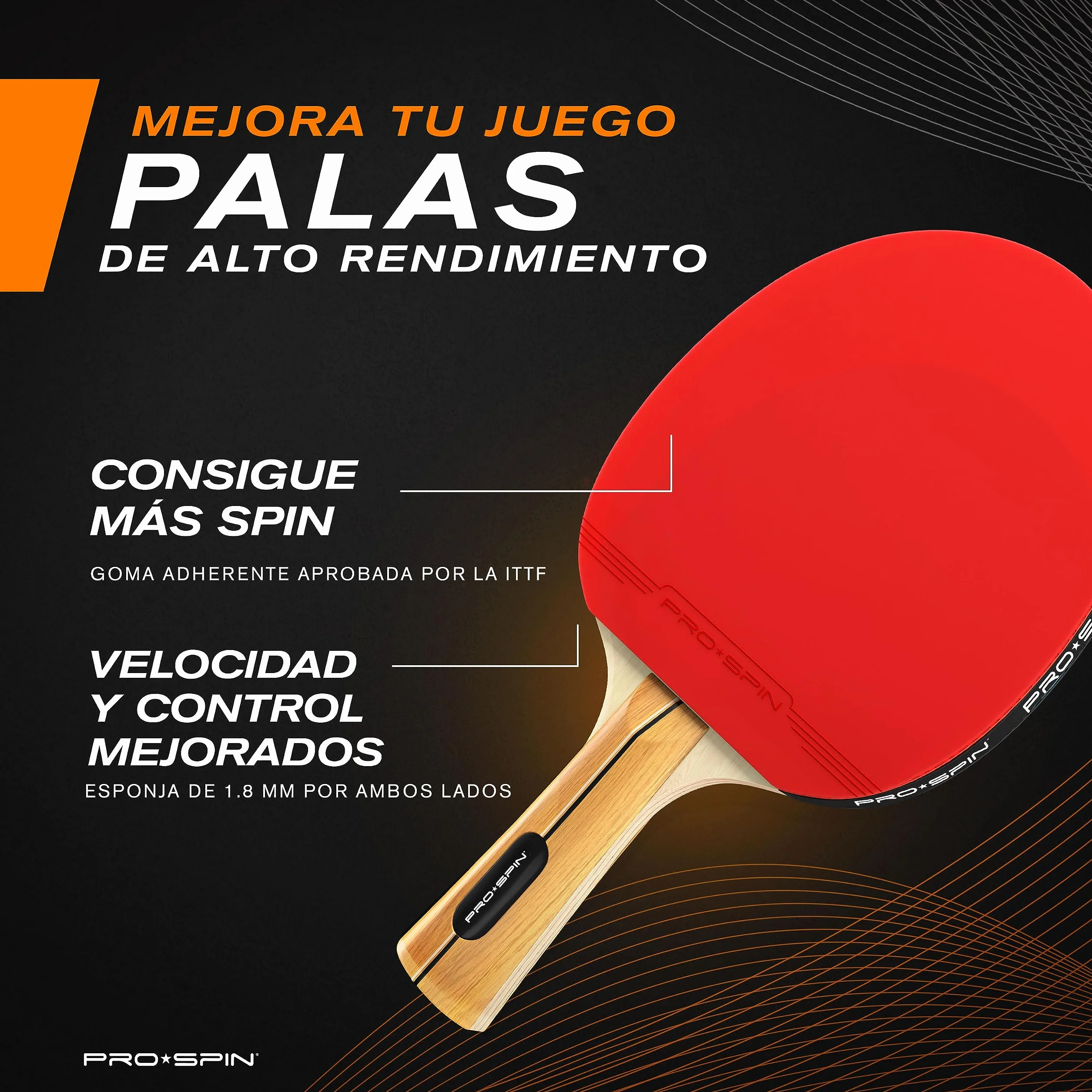 PRO-SPIN Palas de Ping Pong Set Raquetas Tennis Mesa Premium Pelotas 3 Estrellas Estuche Compacto