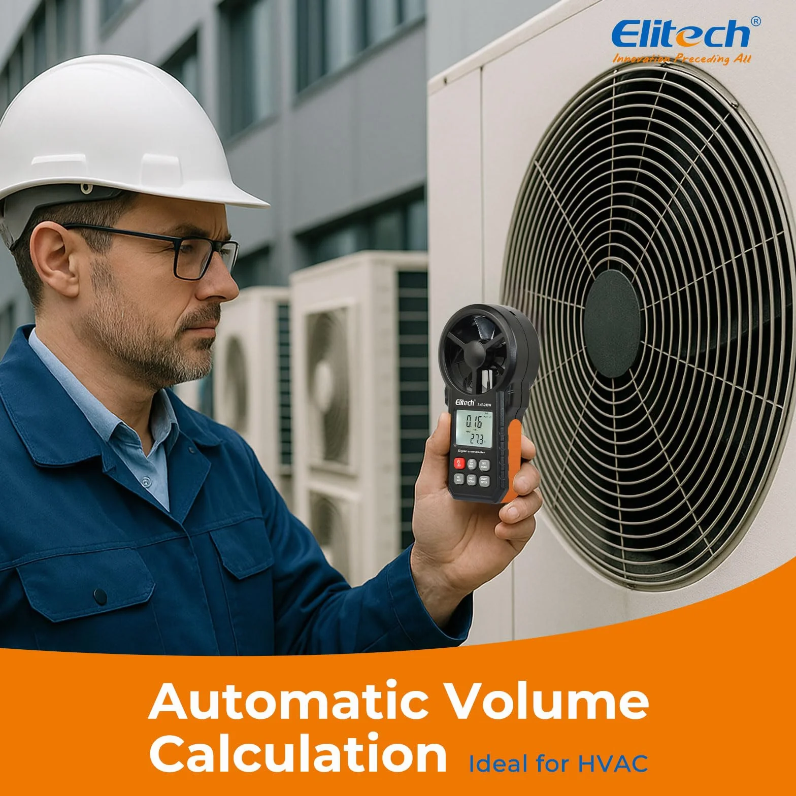 Elitech Anemómetro Digital ANE-200W Medidor Velocidad Viento Temperatura HVAC Flujo Aire CFM CMM Bluetooth USB