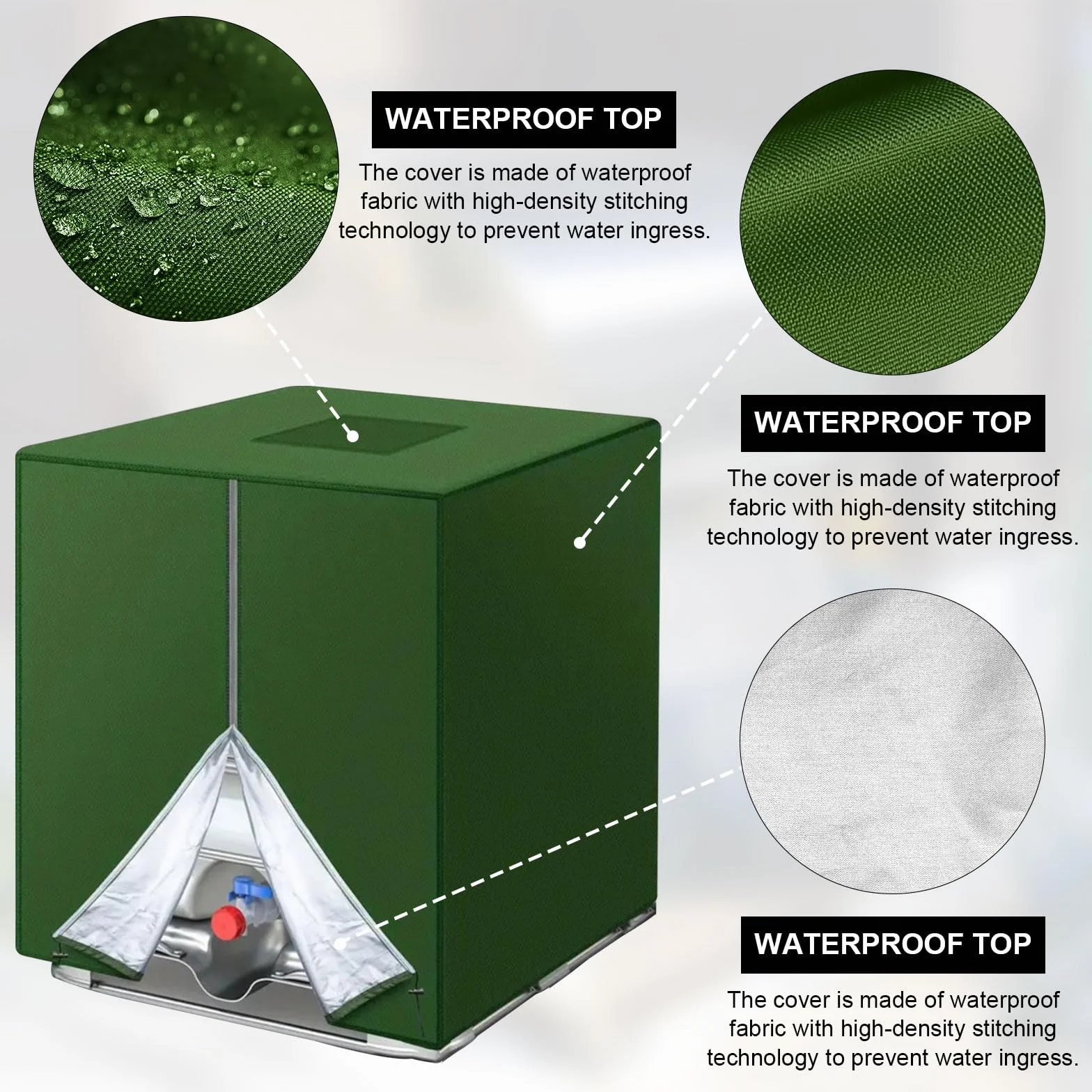 Funda cubre depósito 1000L IBC 120x100x116cm impermeable verde protección UV