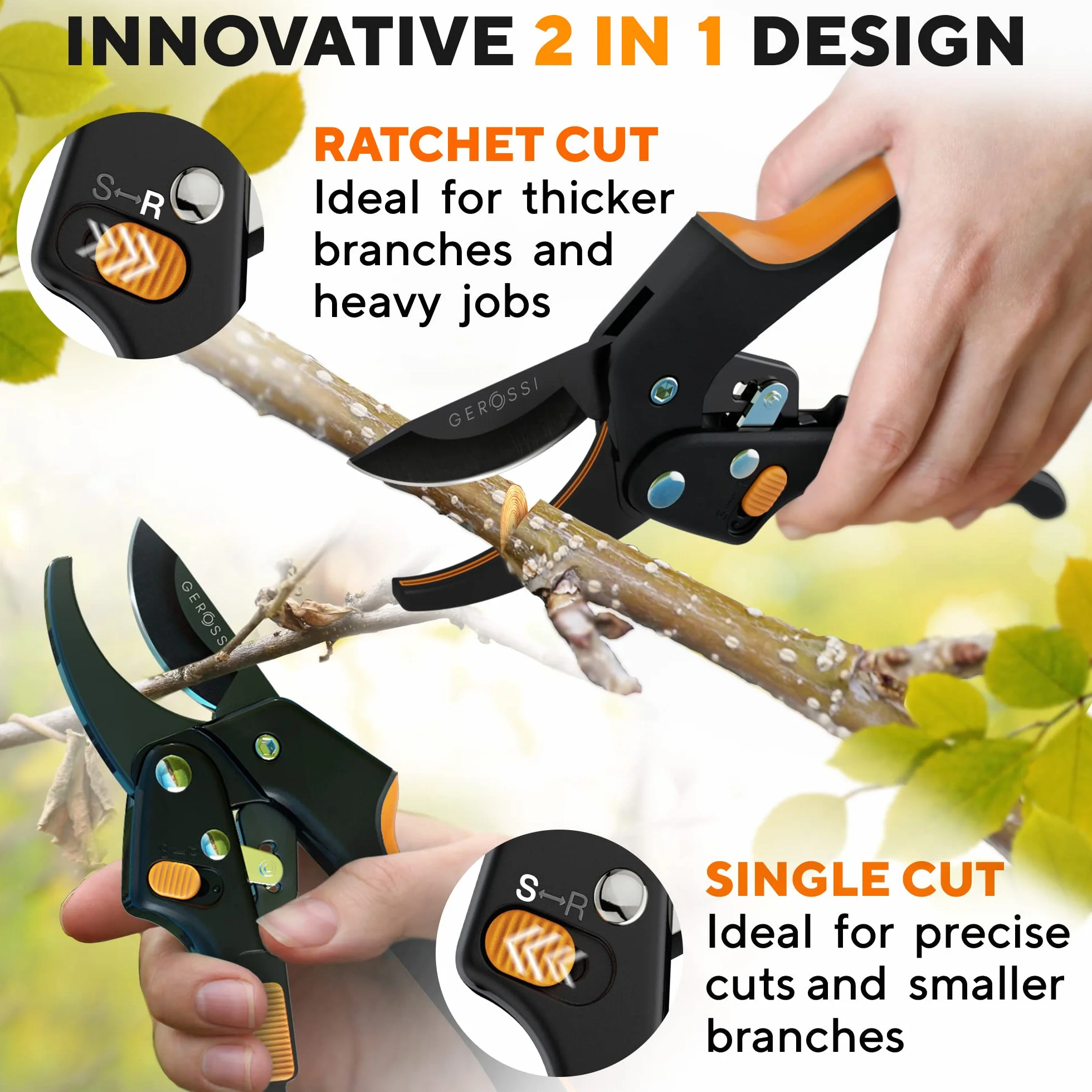 Tijeras de podar con trinquete para jardinería, resistentes, aumentar la fuerza de corte, 3 unidades, tijeras de podar de trinquete perfectas para manos débiles y artritis, tijeras de podar de yunque